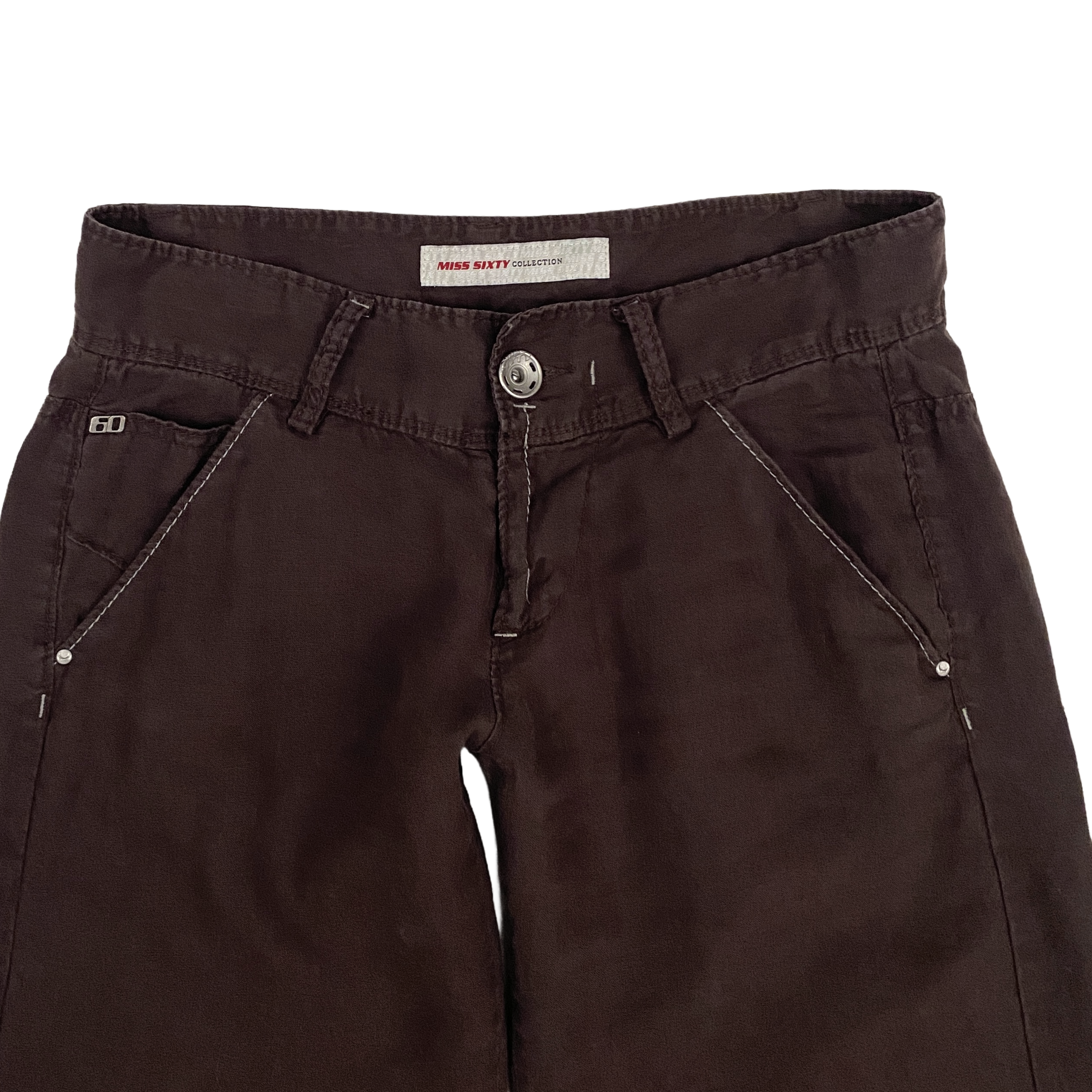 Miss Sixty 2000s Ultra Low Rise Brown Linen Flared Pants (XS/S)
