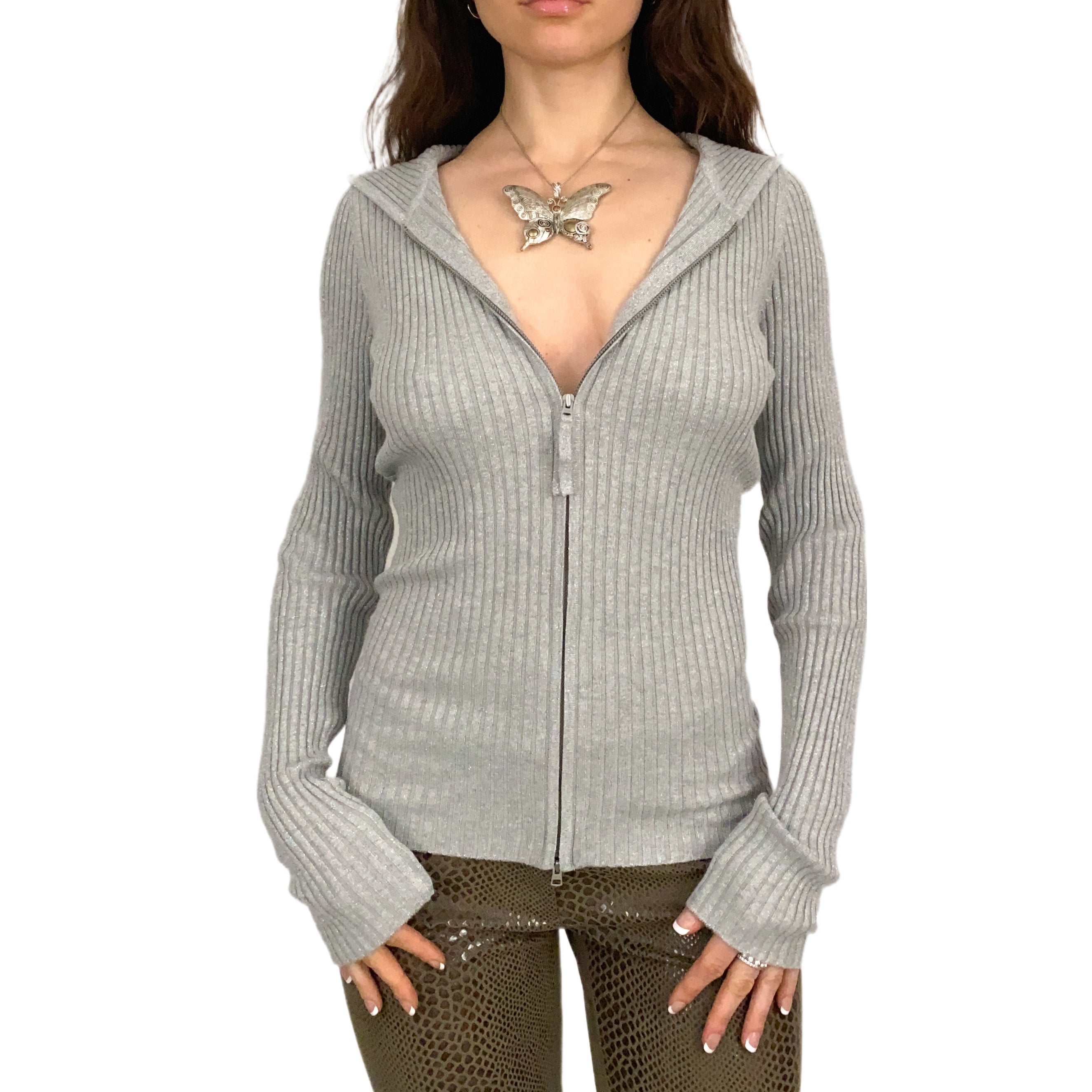 Silver Shimmer Double Zip Knit (M)