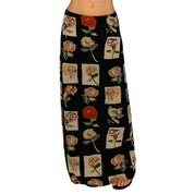 Rose Print Slinky Maxi Skirt (L)