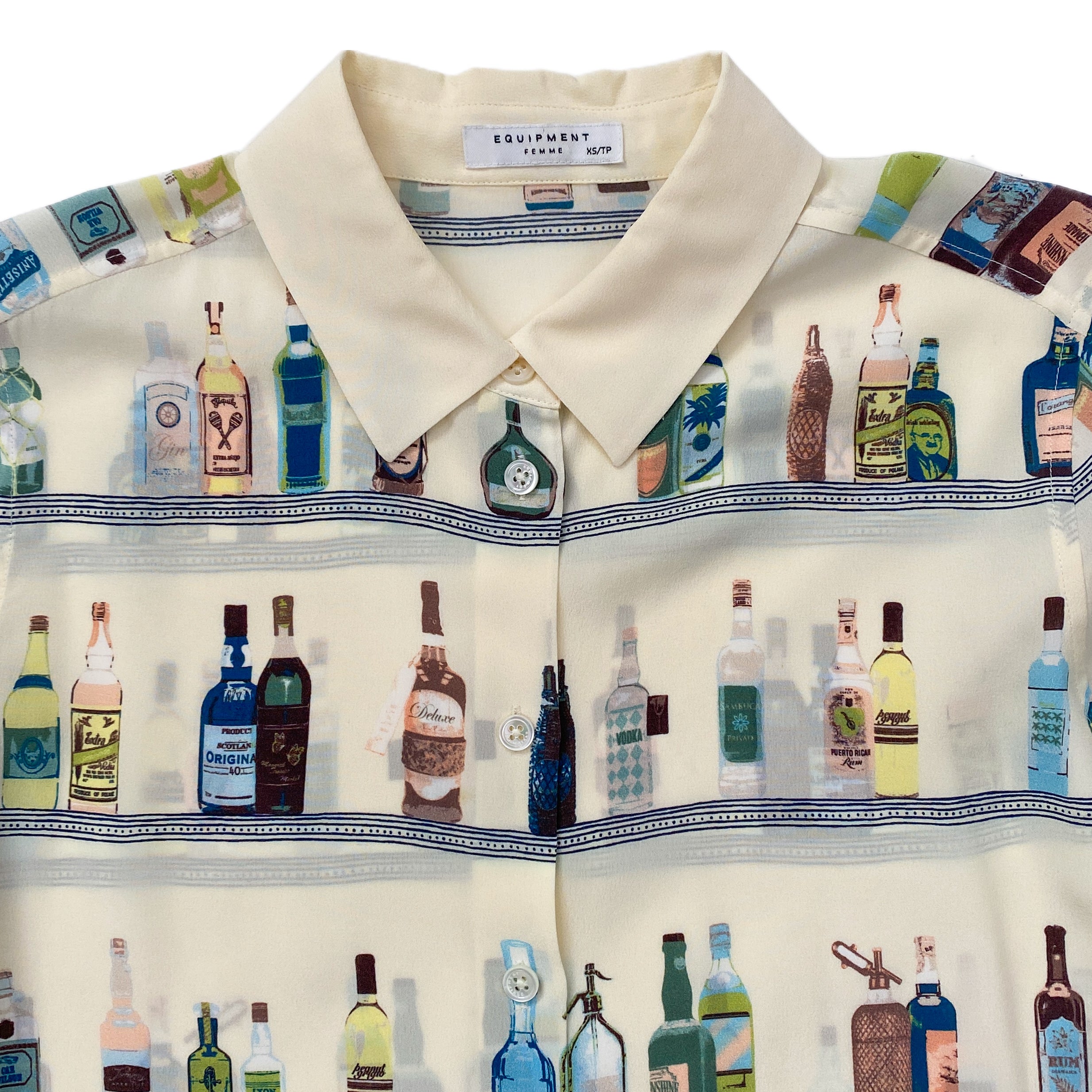 Happy Hour Bottle Print Silk Blouse (XS/S)