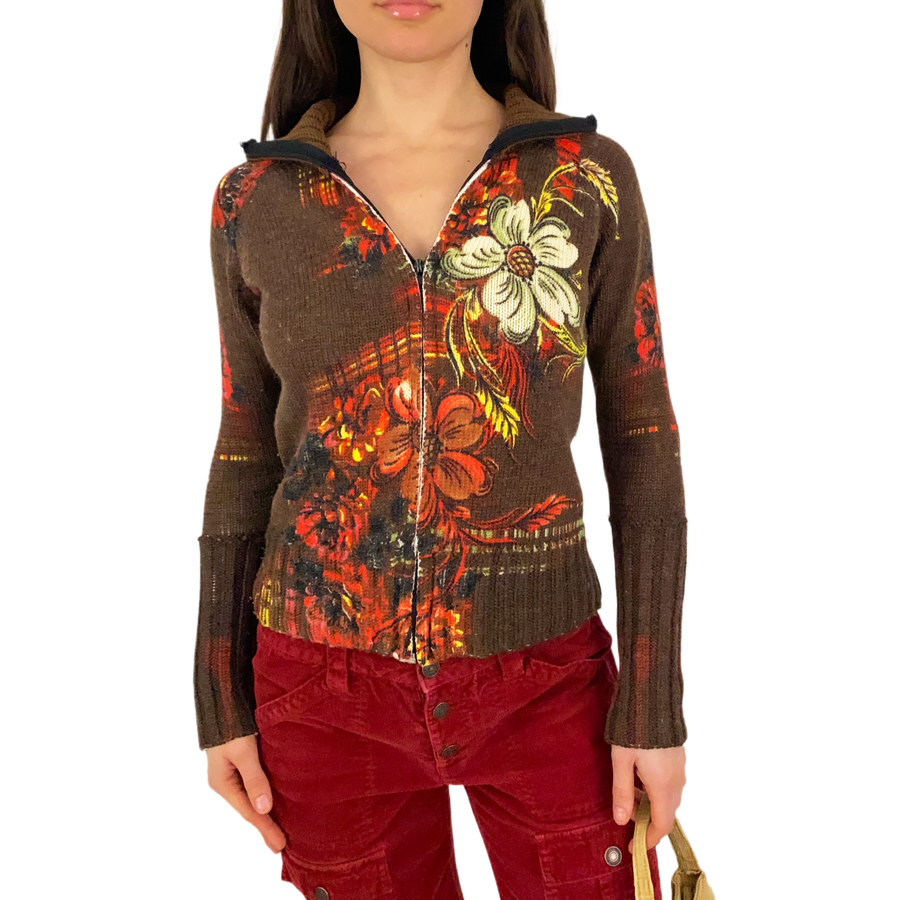 Brown Floral Sweater (S)