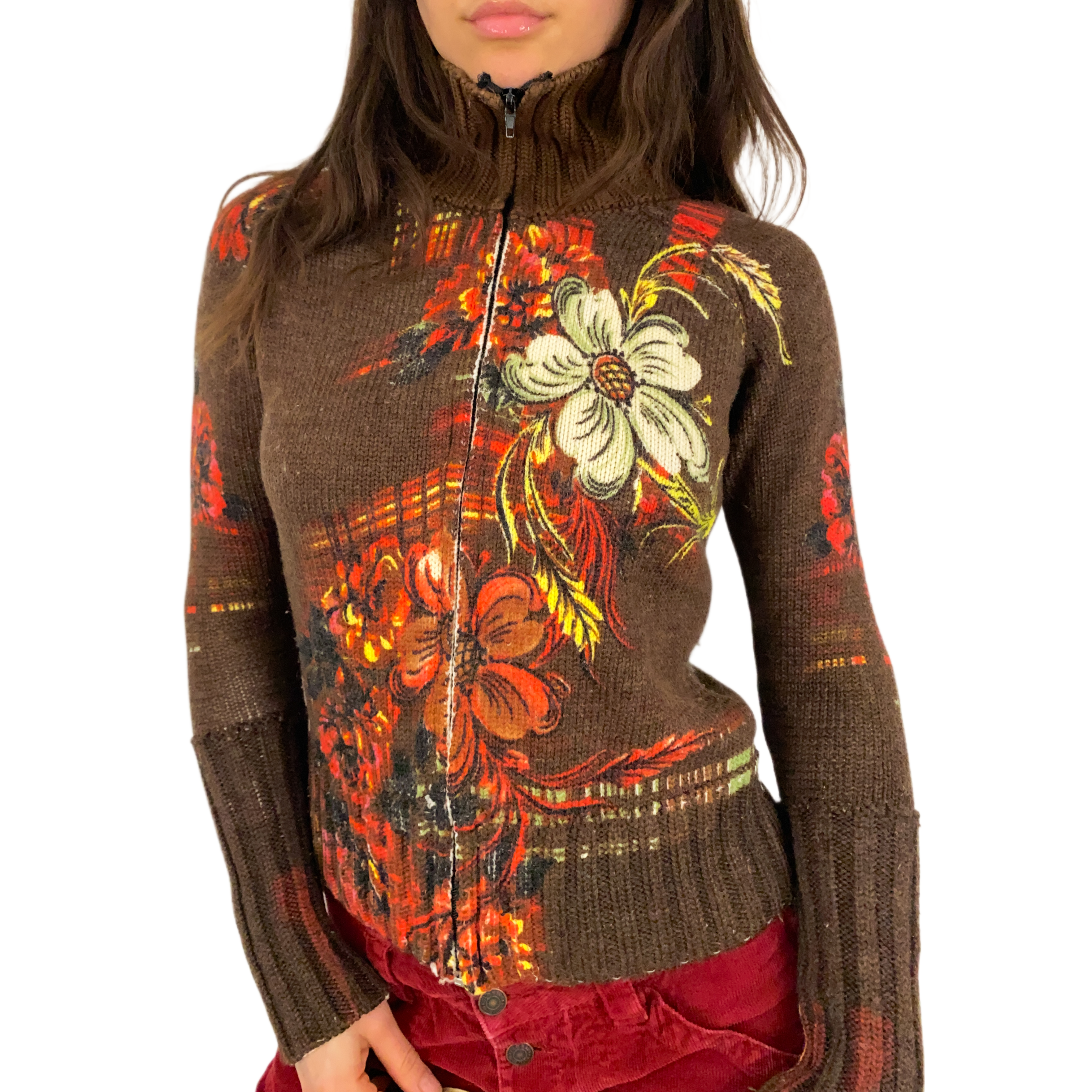 Brown Floral Sweater (S)
