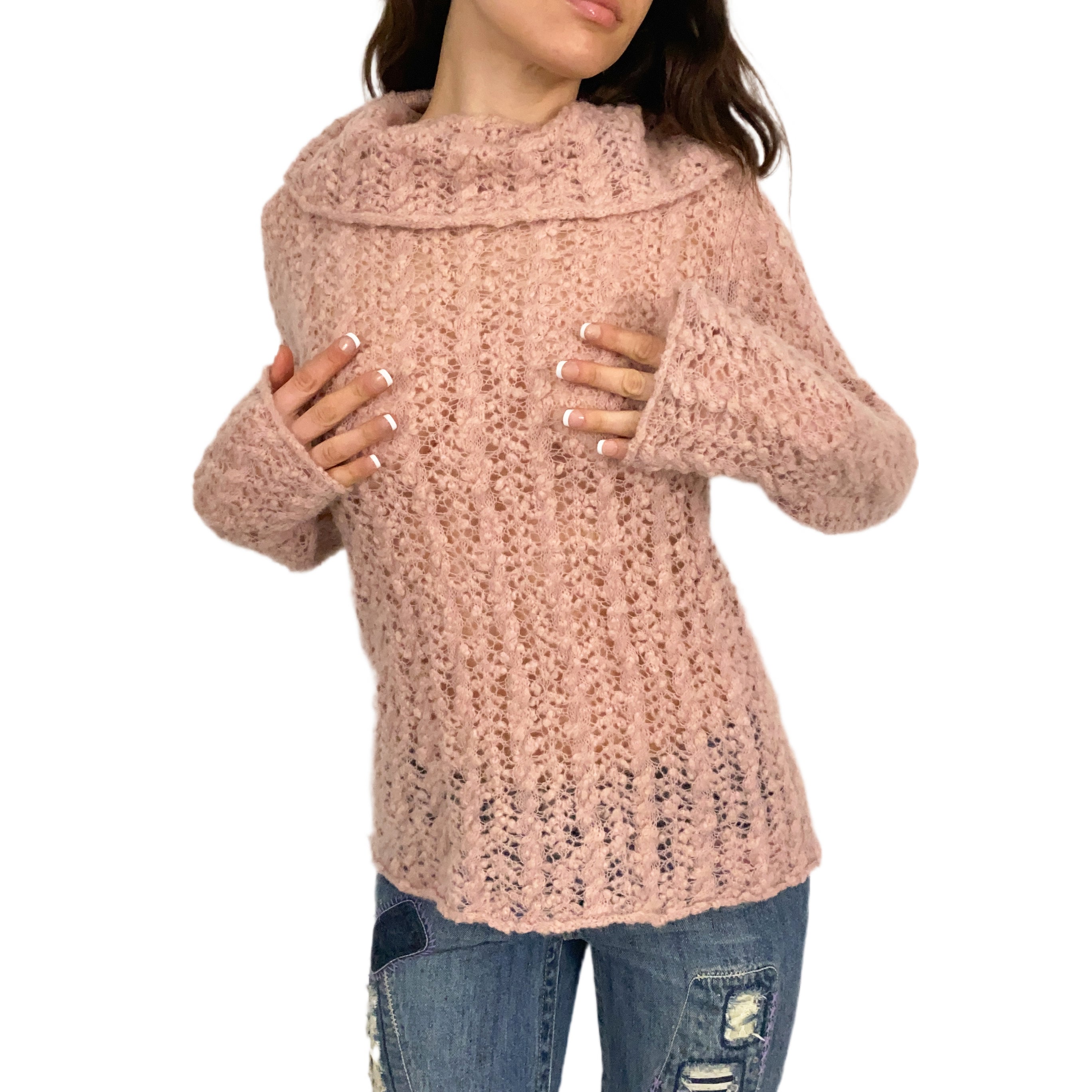 Pale Pink Open Knit Sweater (S)