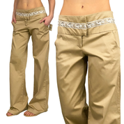 Y2K Embellished Khaki Flares (M)