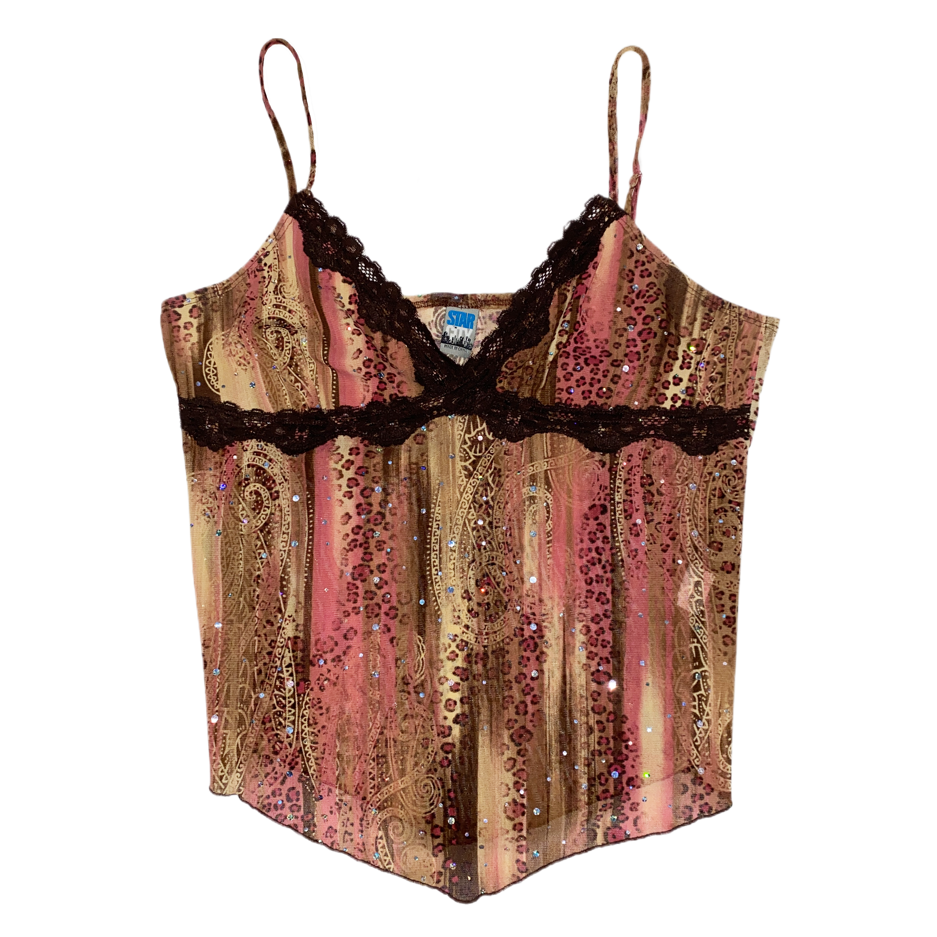 Y2K Sequin Leopard Mesh Cami (L)