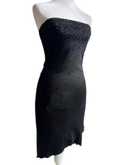 Vintage 1990s Slinky Charlotte Russe Strapless Beaded Mini Dress (S/M)