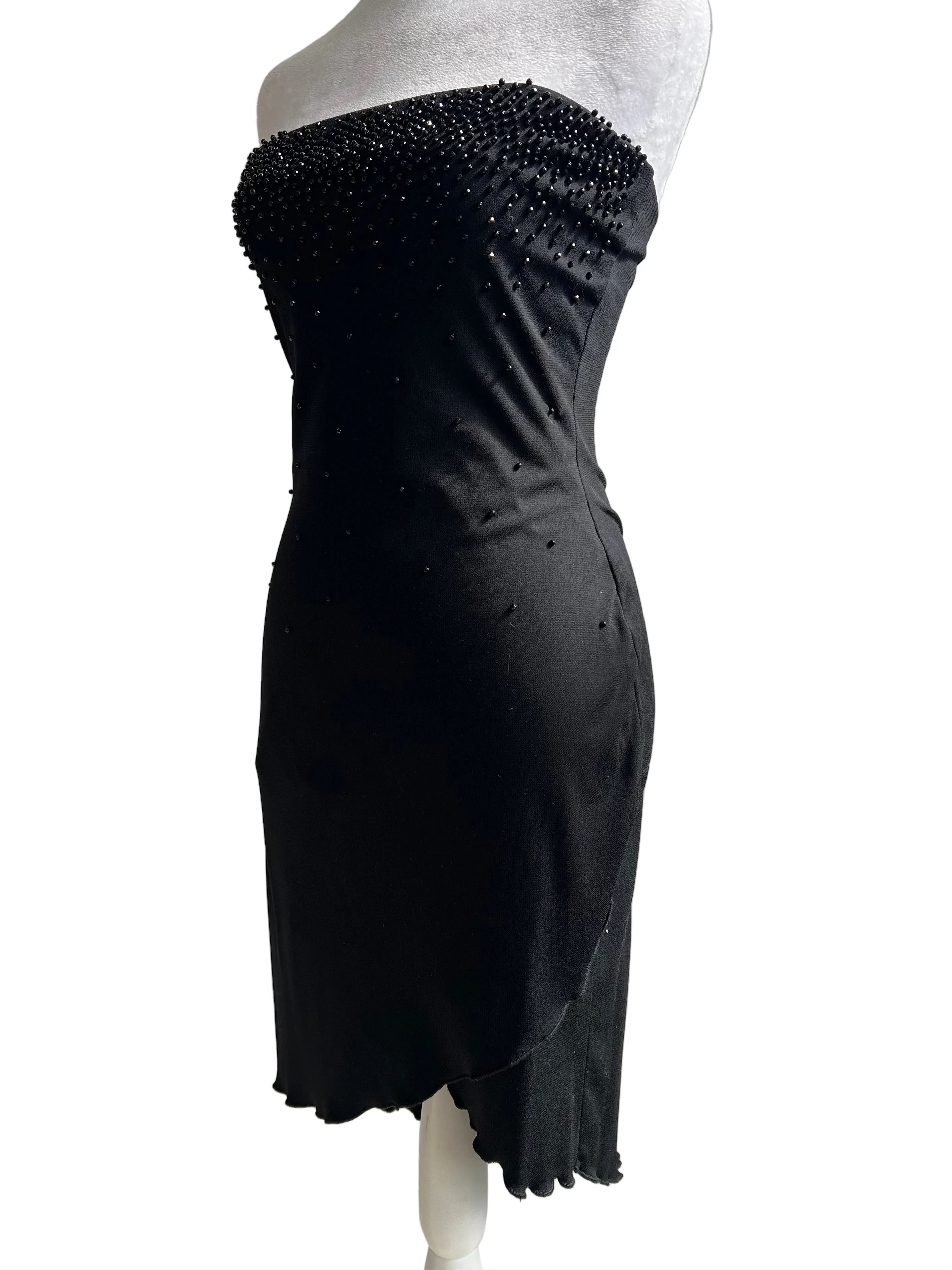 Vintage 1990s Slinky Charlotte Russe Strapless Beaded Mini Dress (S/M)