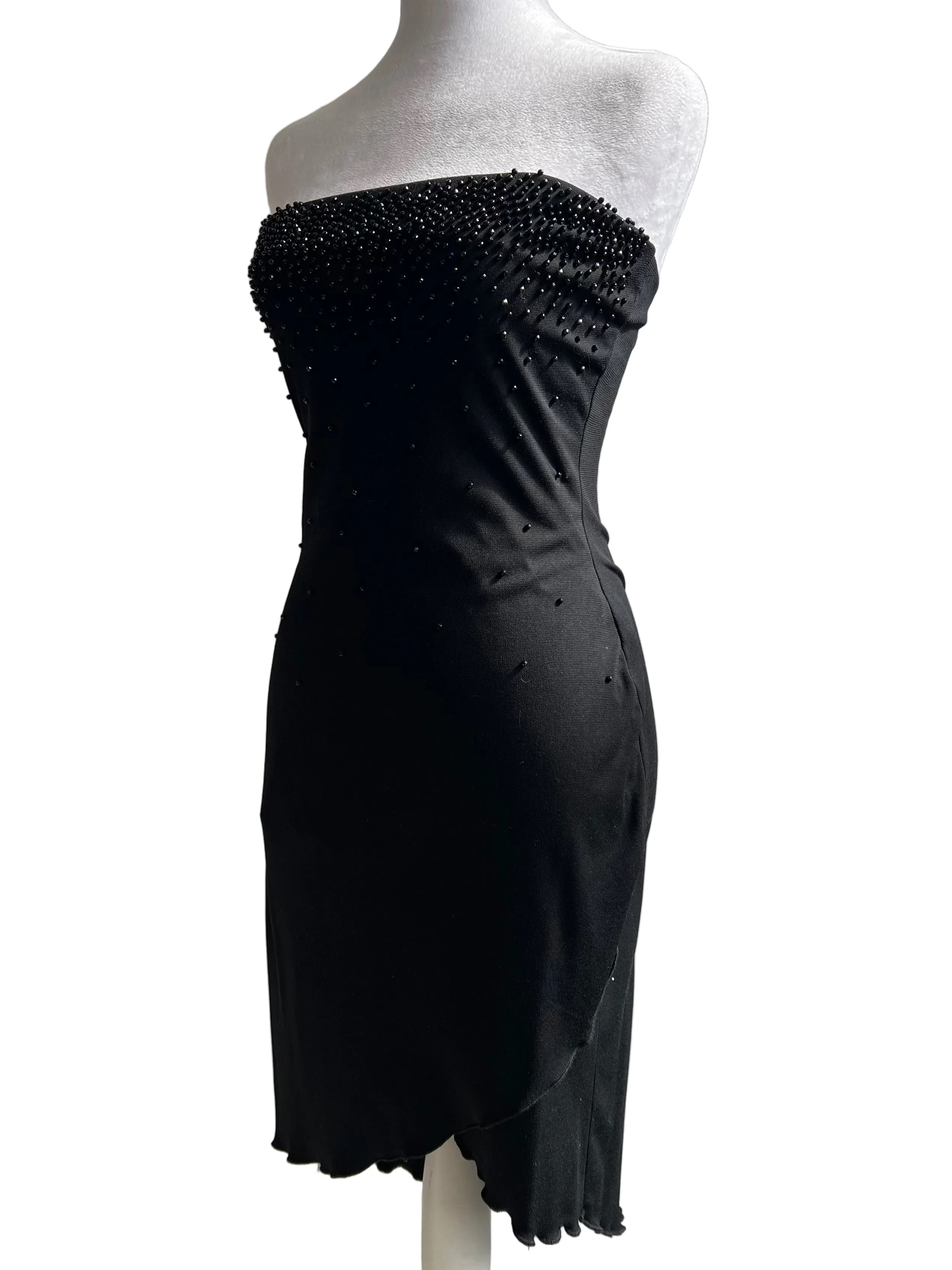 Vintage 1990s Slinky Charlotte Russe Strapless Beaded Mini Dress (S/M)