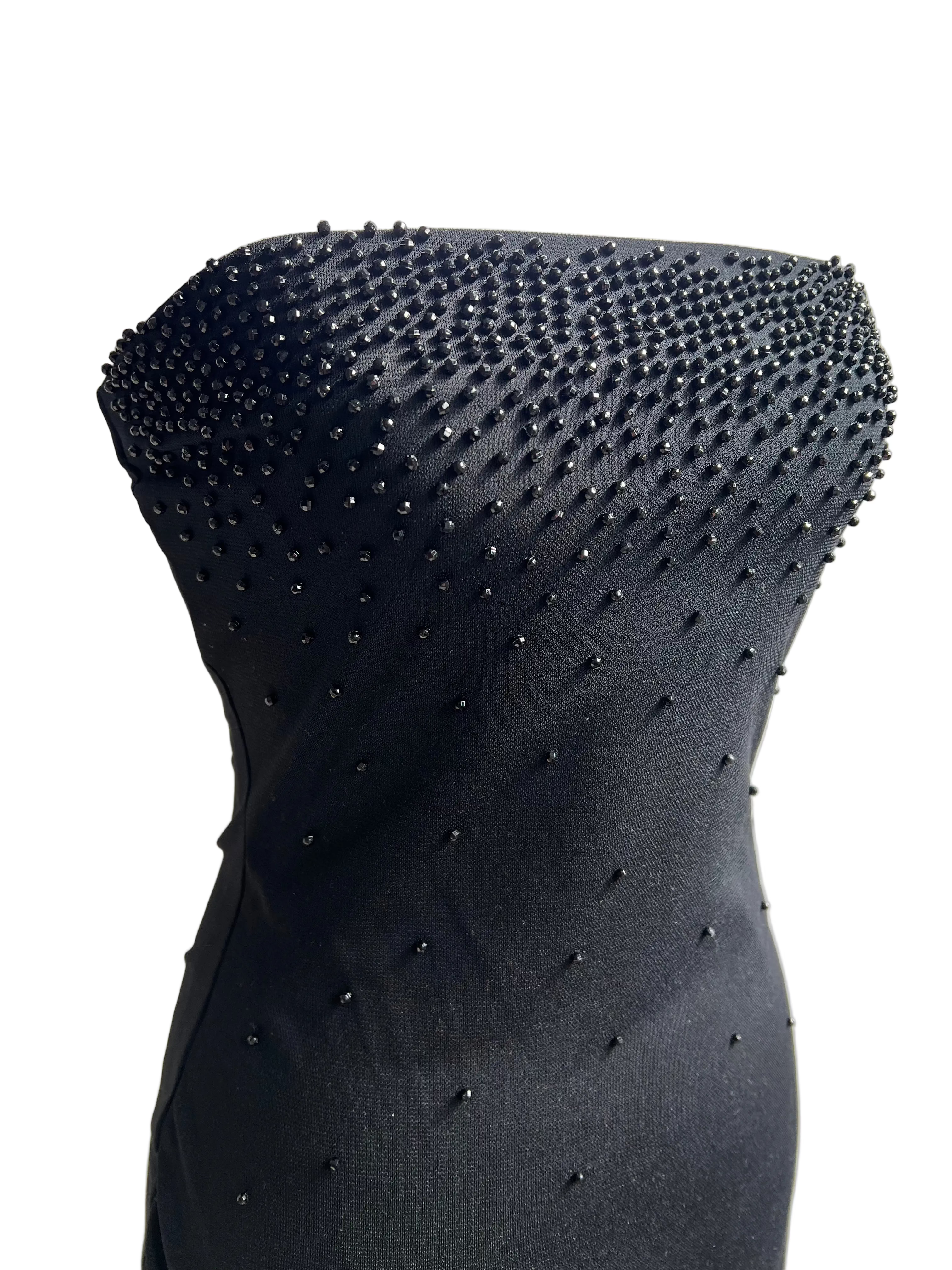 Vintage 1990s Slinky Charlotte Russe Strapless Beaded Mini Dress (S/M)