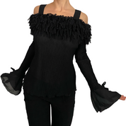 Black Feathered Off-Shoulder Top (M)