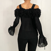 Black Feathered Off-Shoulder Top (M)