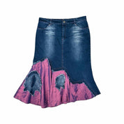 Y2K Midi Denim Skirt with Leaf Appliqués (m)