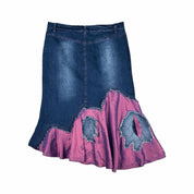 Y2K Midi Denim Skirt with Leaf Appliqués (m)
