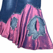 Y2K Midi Denim Skirt with Leaf Appliqués (m)