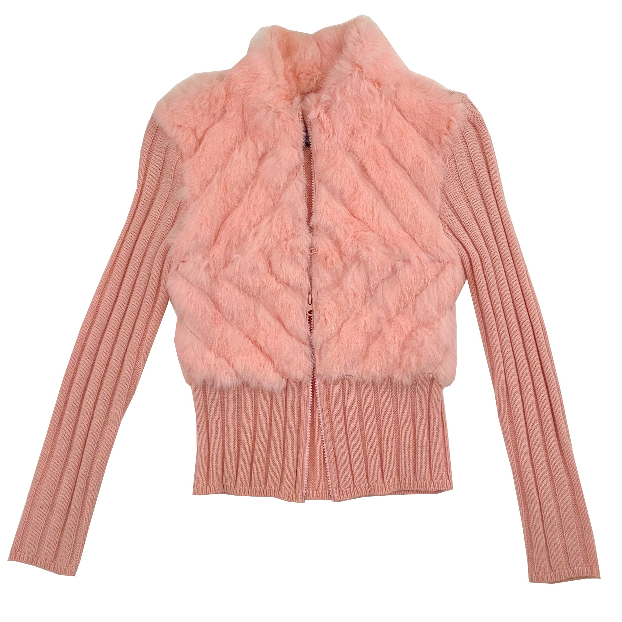 Peach Rabbit Fur Double Zip Cardi (XS)