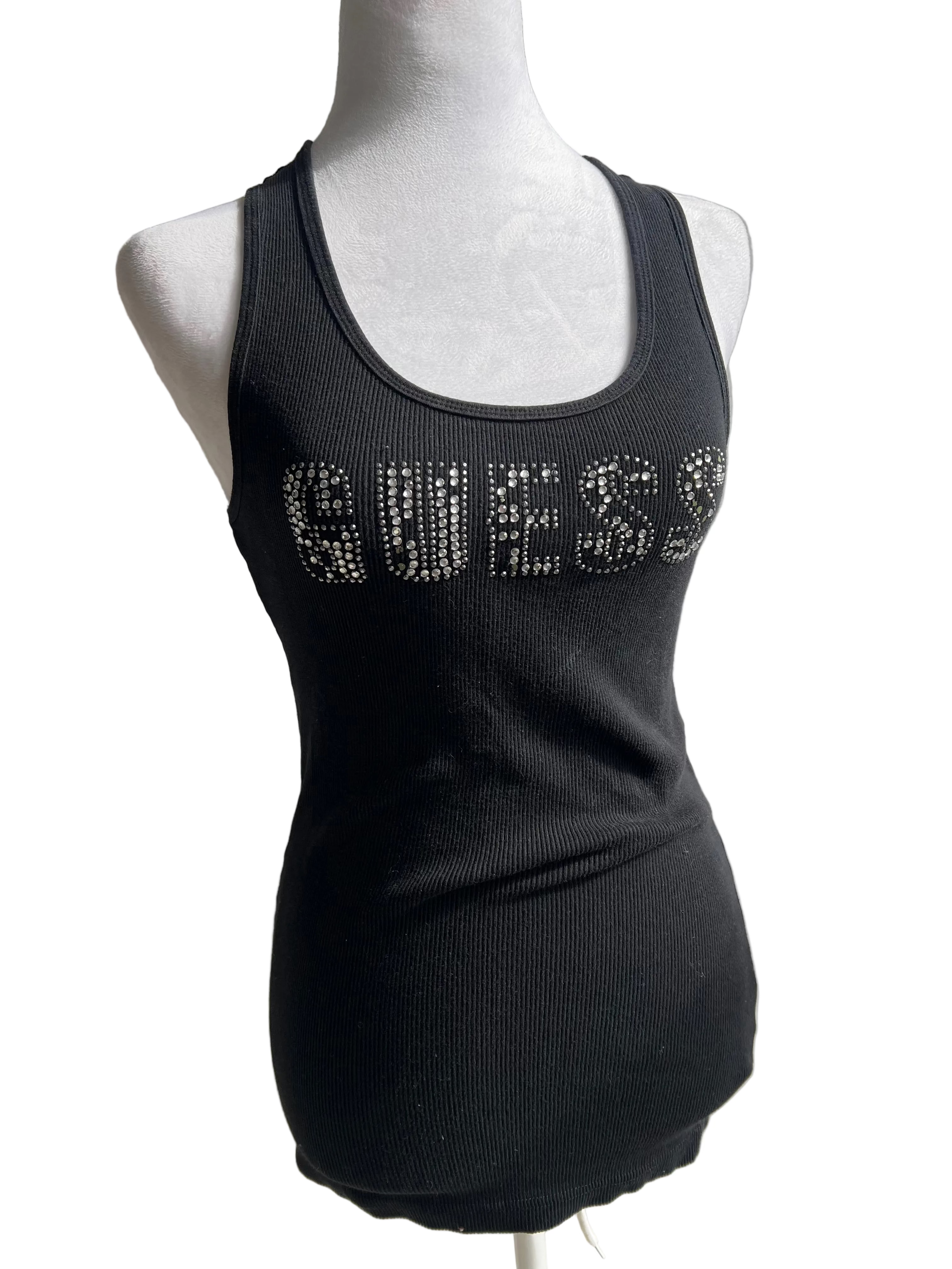 Y2K Bedazzled Guess Ribbed Knit Tank Top (M/L)