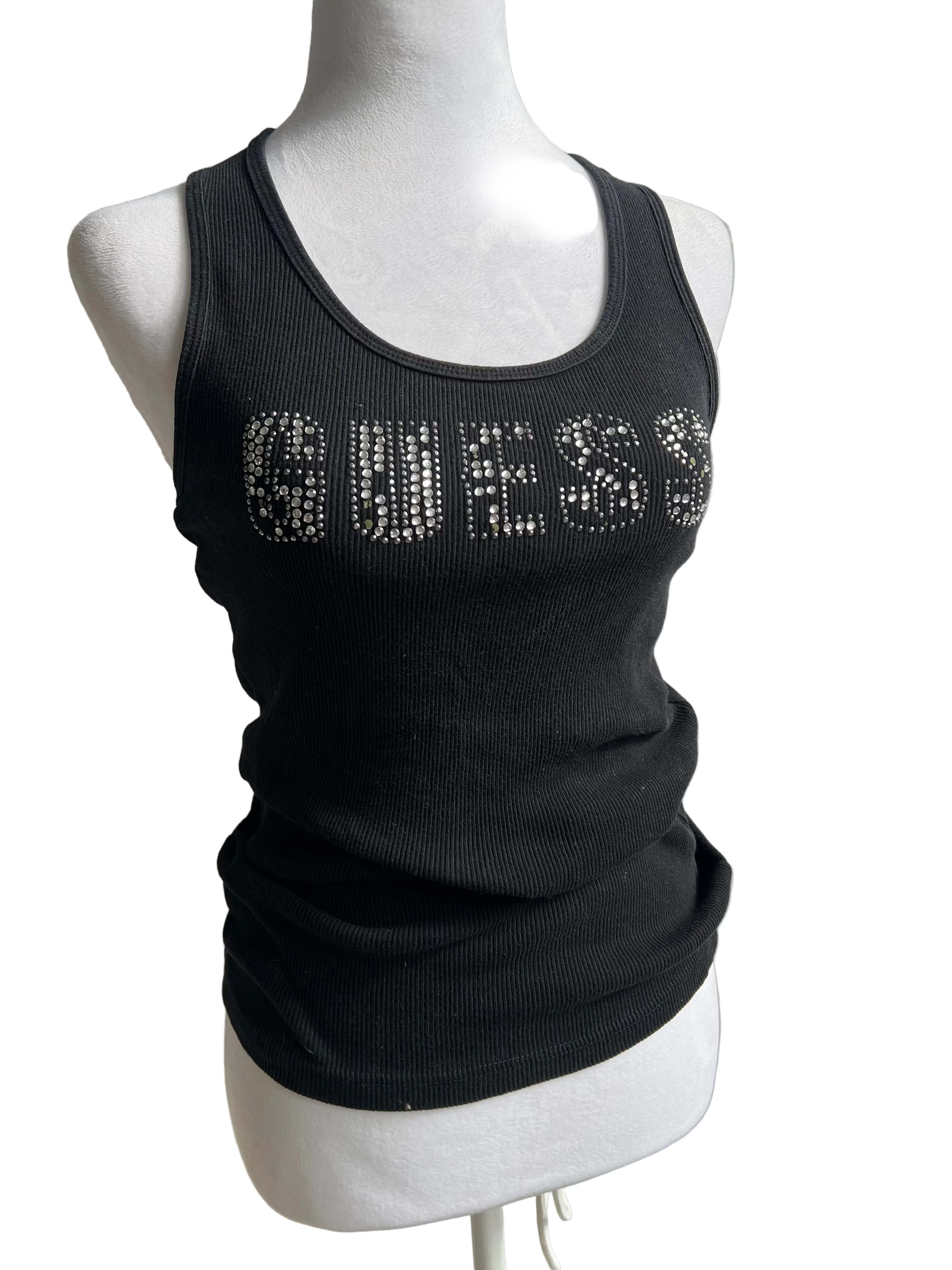 Y2K Bedazzled Guess Ribbed Knit Tank Top (M/L)