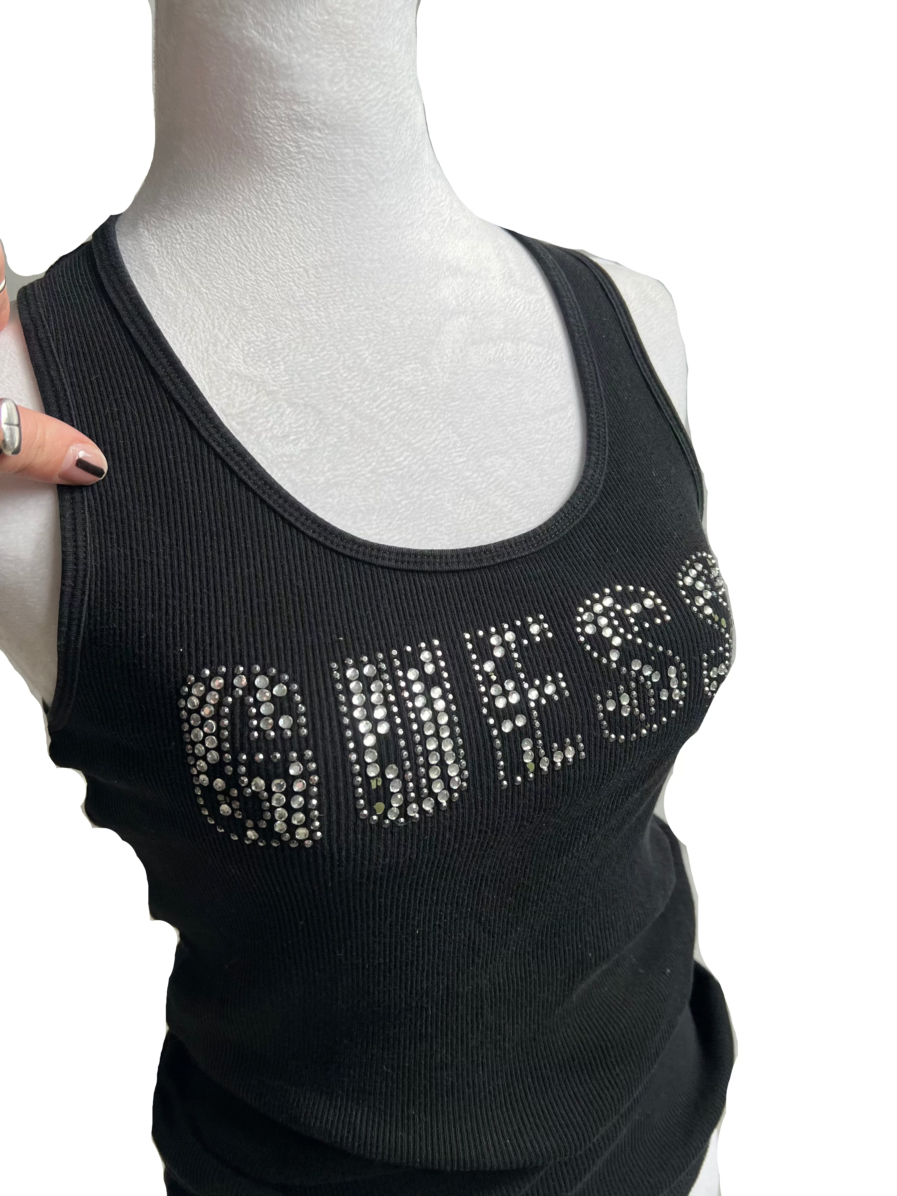 Y2K Bedazzled Guess Ribbed Knit Tank Top (M/L)