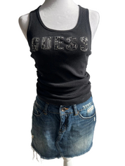 Y2K Bedazzled Guess Ribbed Knit Tank Top (M/L)
