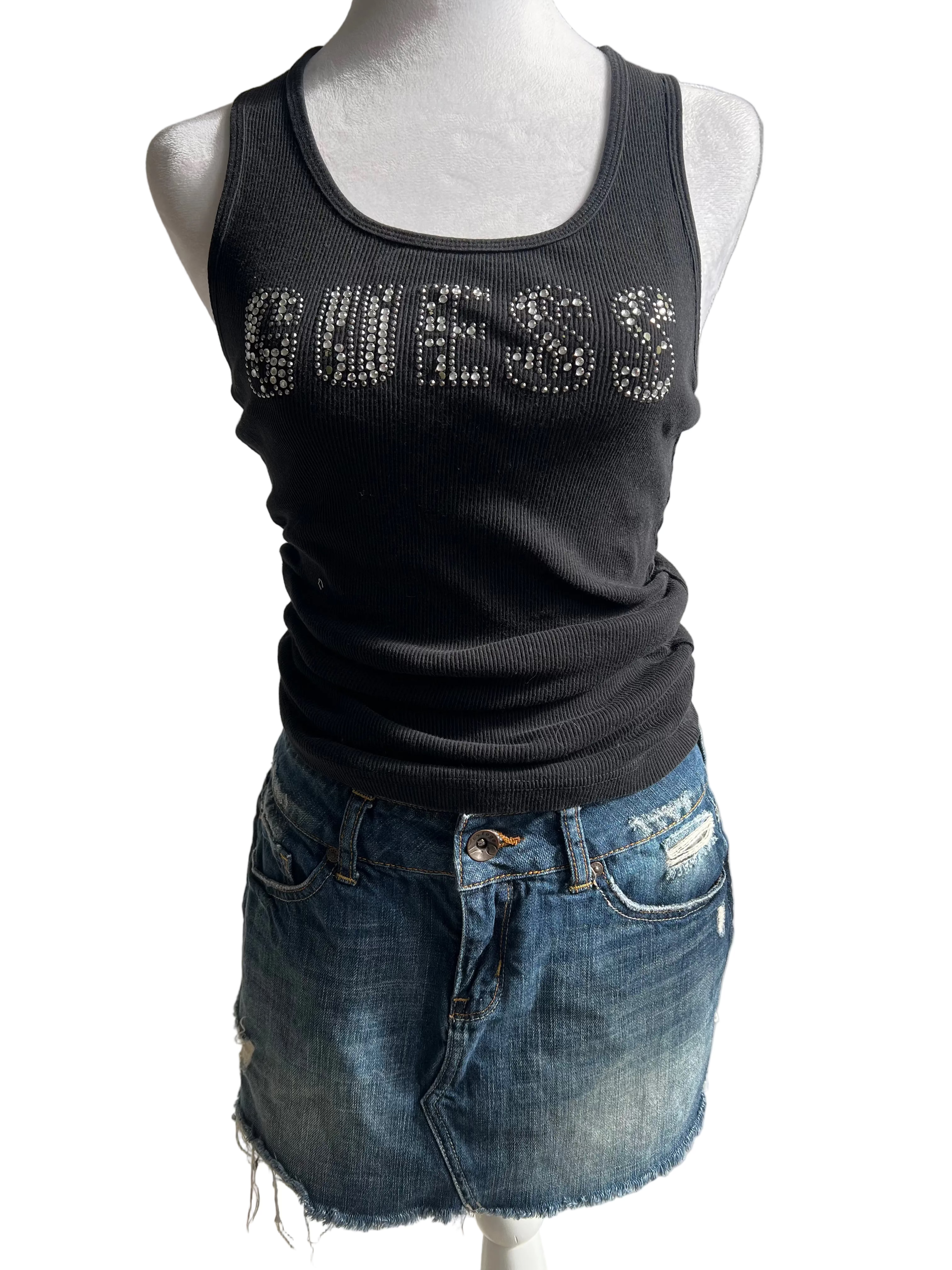 Y2K Bedazzled Guess Ribbed Knit Tank Top (M/L)