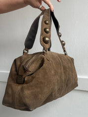 Y2K Genuine Suede Moschino Studded Shoulder Bag