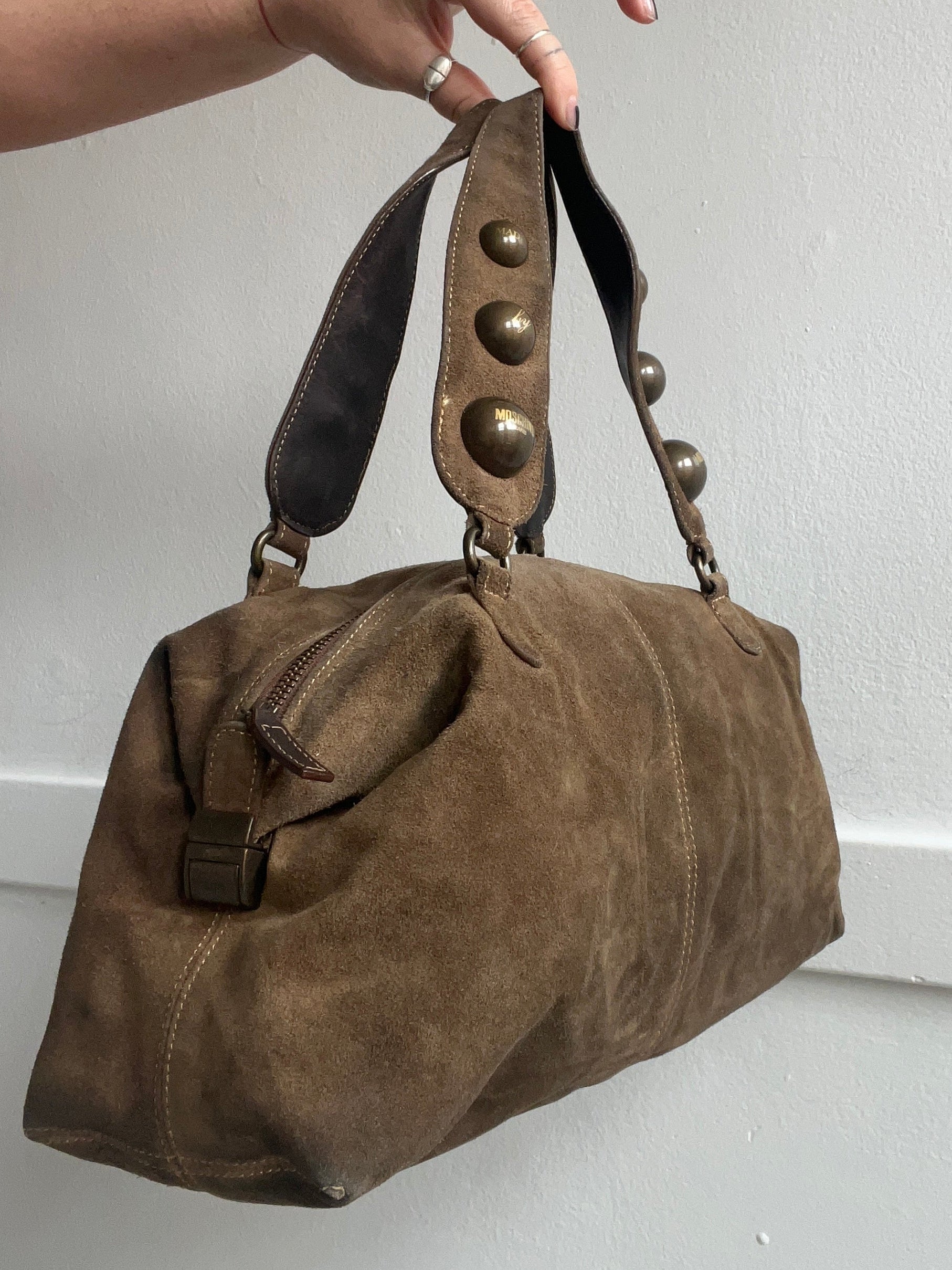 Y2K Genuine Suede Moschino Studded Shoulder Bag