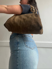 Y2K Genuine Suede Moschino Studded Shoulder Bag