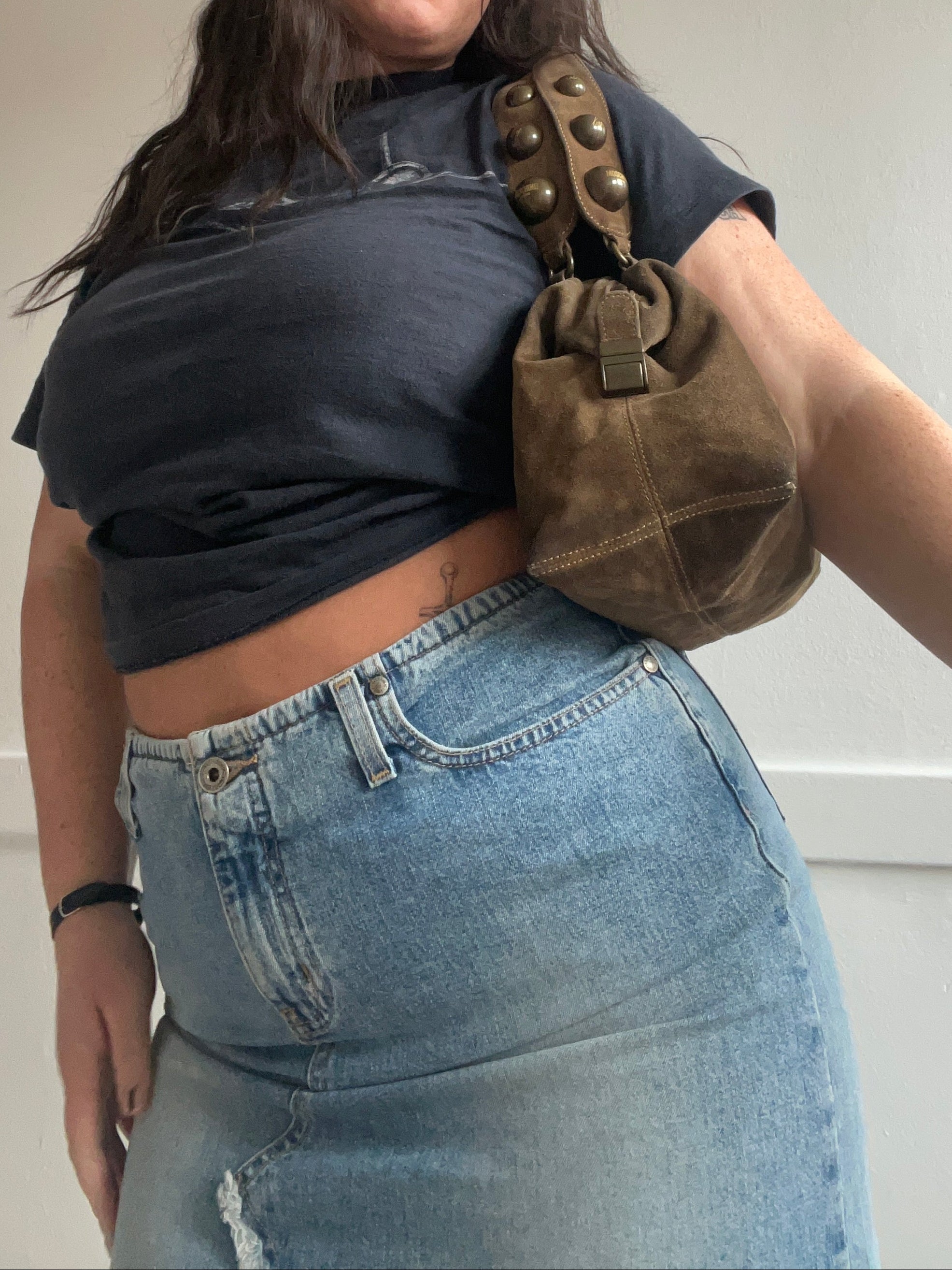 Y2K Genuine Suede Moschino Studded Shoulder Bag