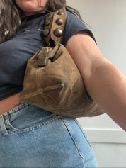 Y2K Genuine Suede Moschino Studded Shoulder Bag