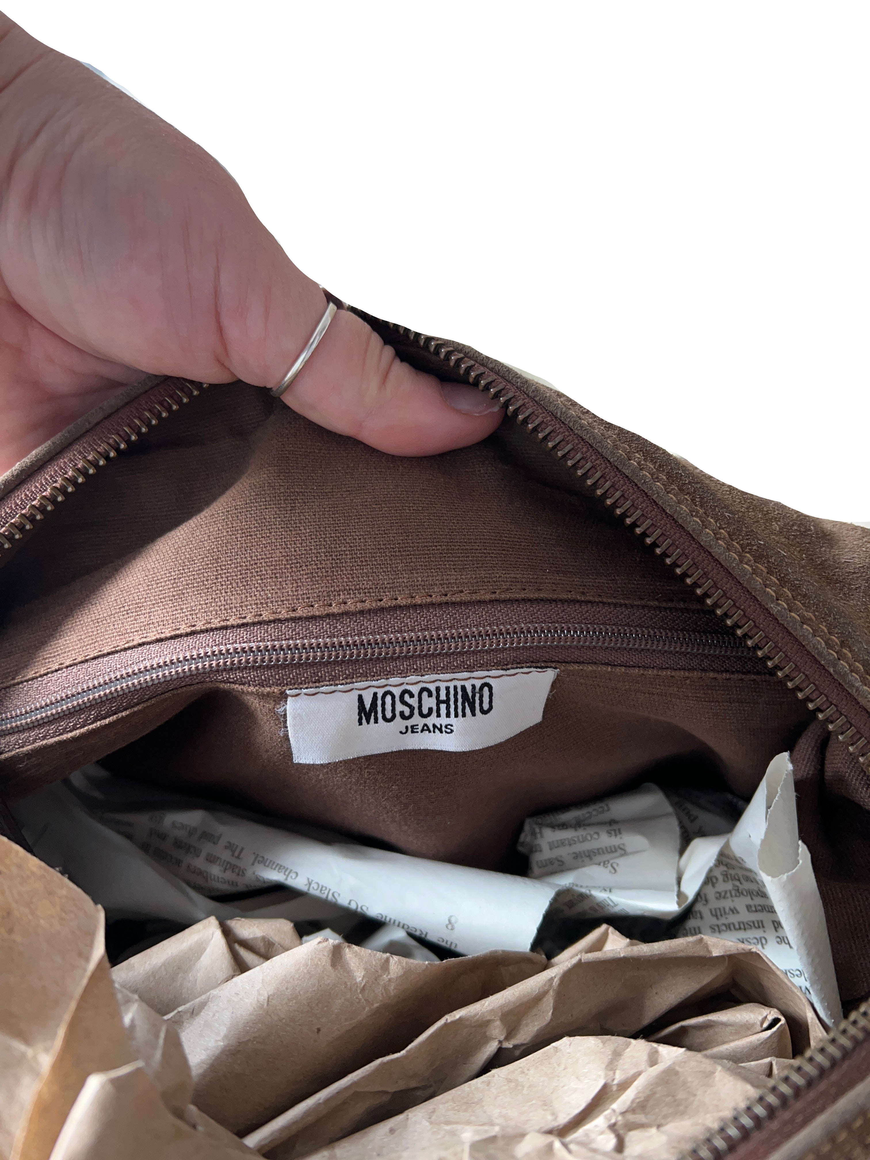 Y2K Genuine Suede Moschino Studded Shoulder Bag