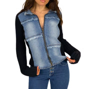 Double Zip Denim Knit Top (S)