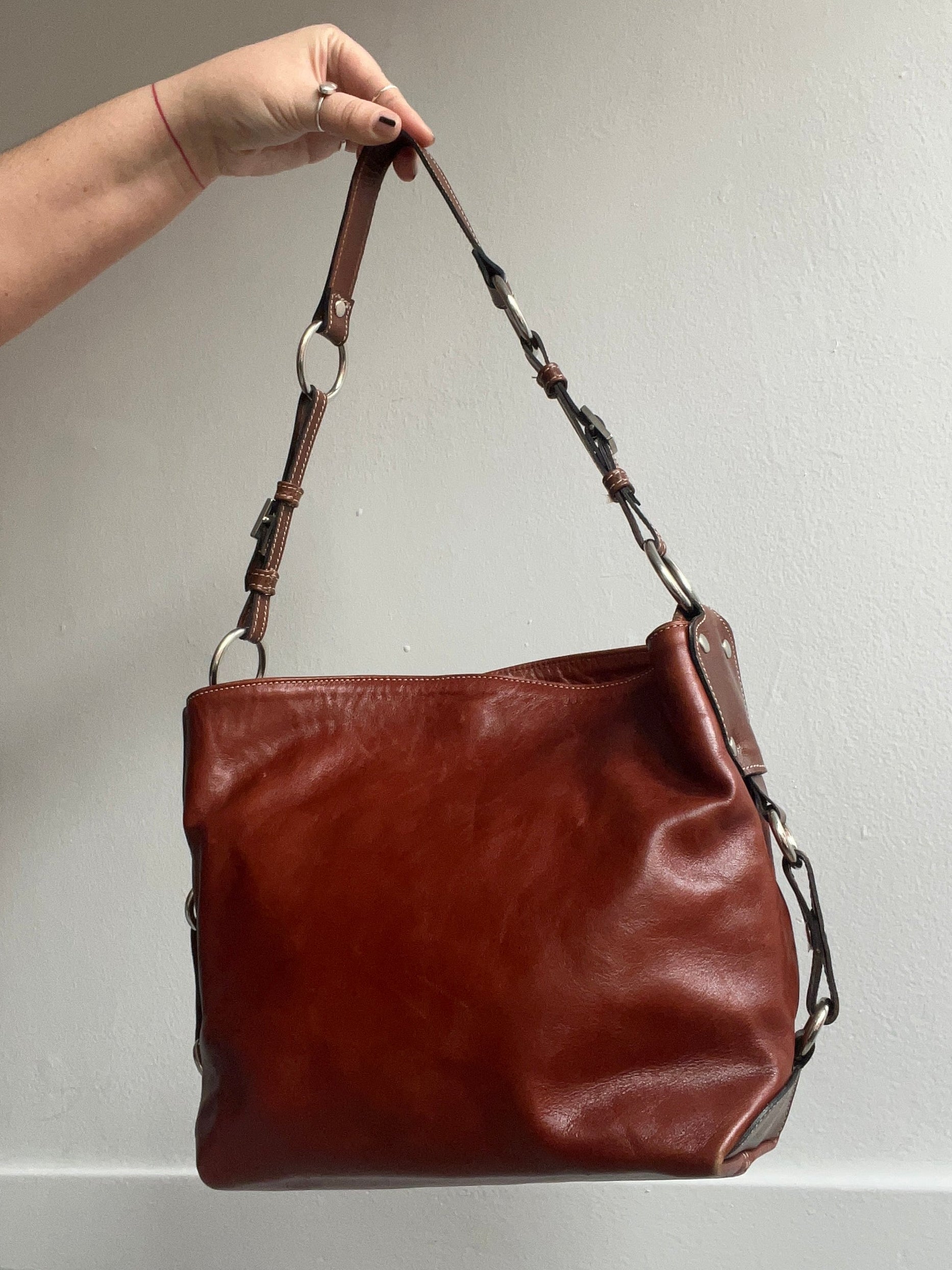 Y2K Burnt Orange Leather Shoulder Bag