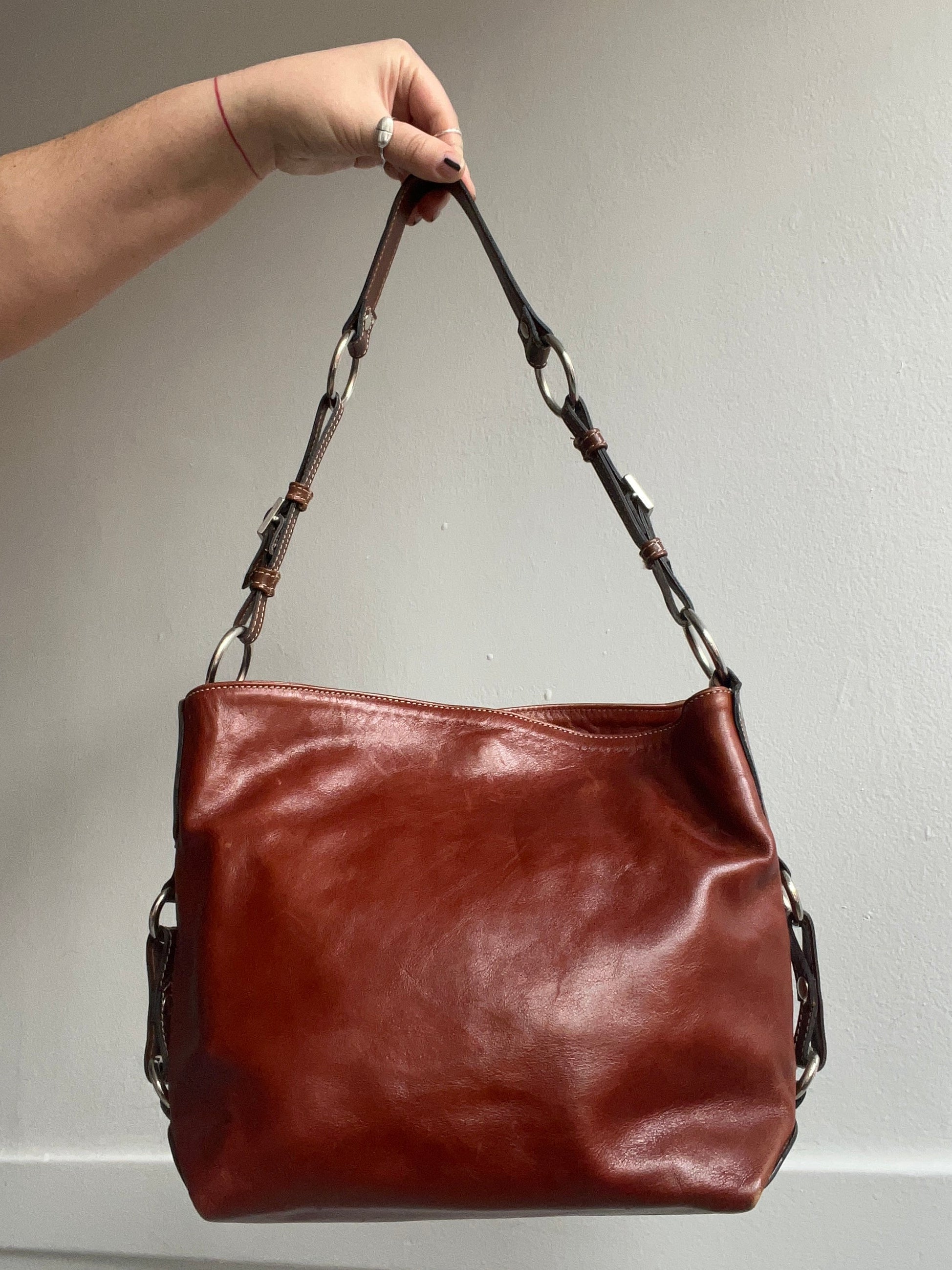 Y2K Burnt Orange Leather Shoulder Bag