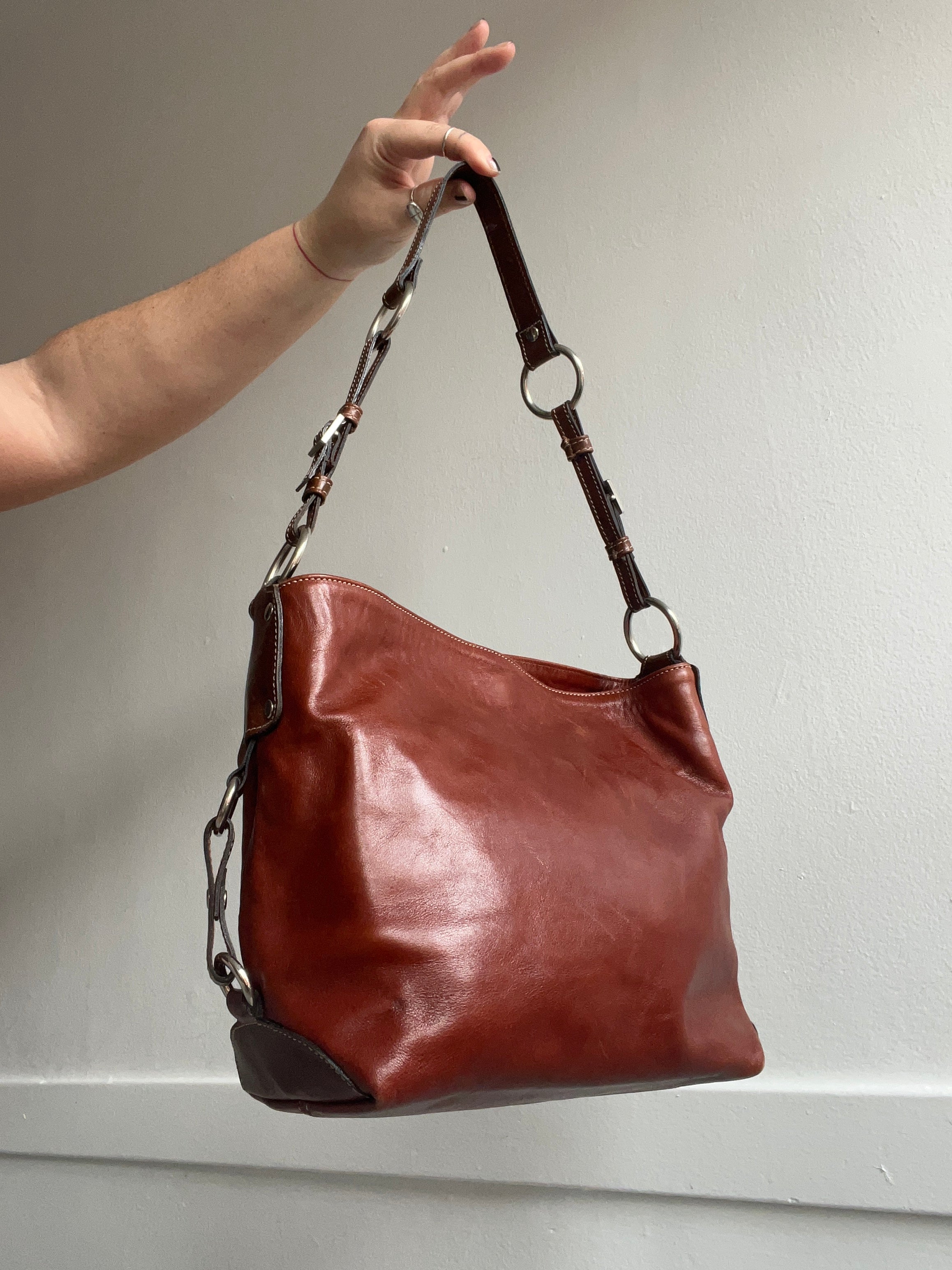 Y2K Burnt Orange Leather Shoulder Bag