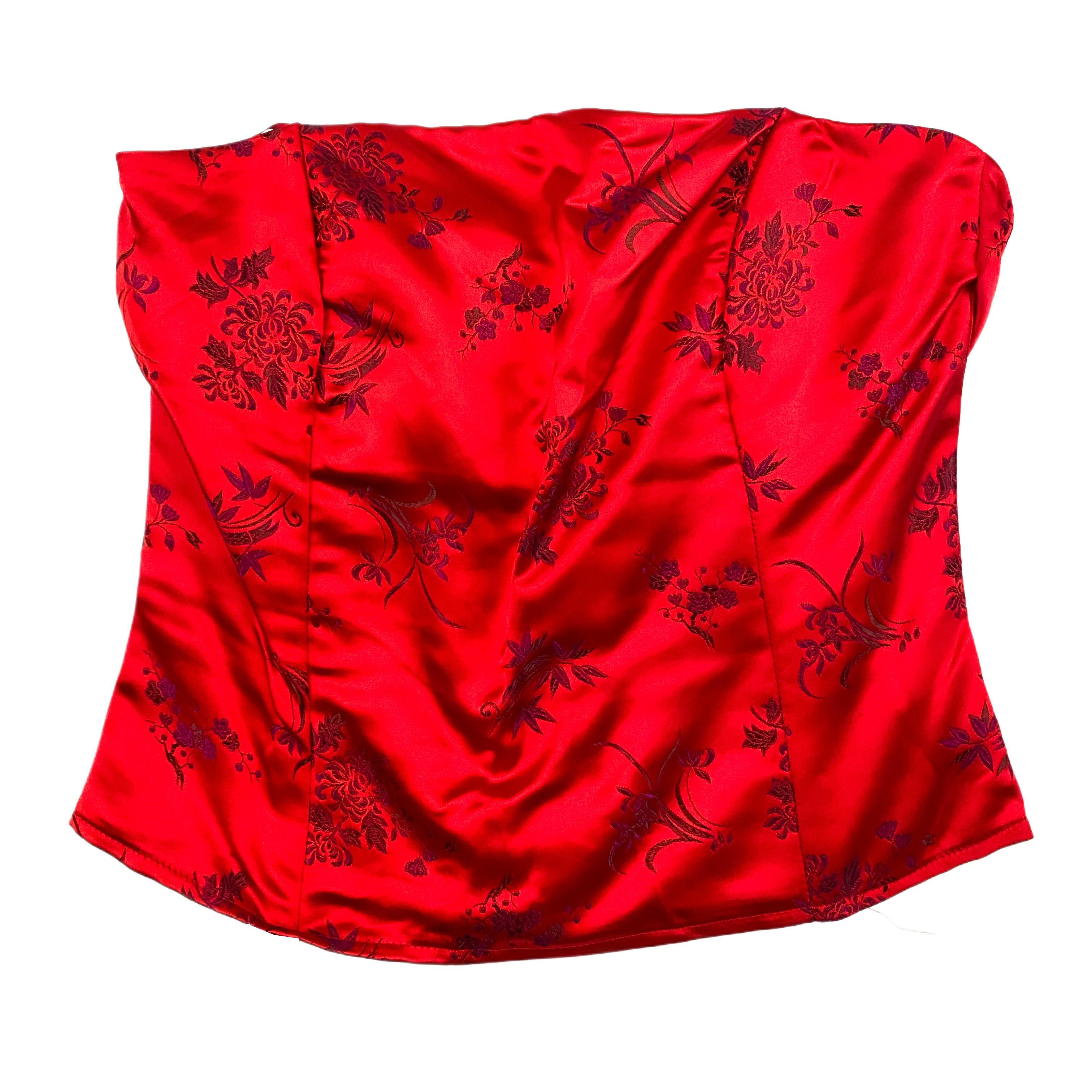 Red Satin Floral Corset Top (XS/S)