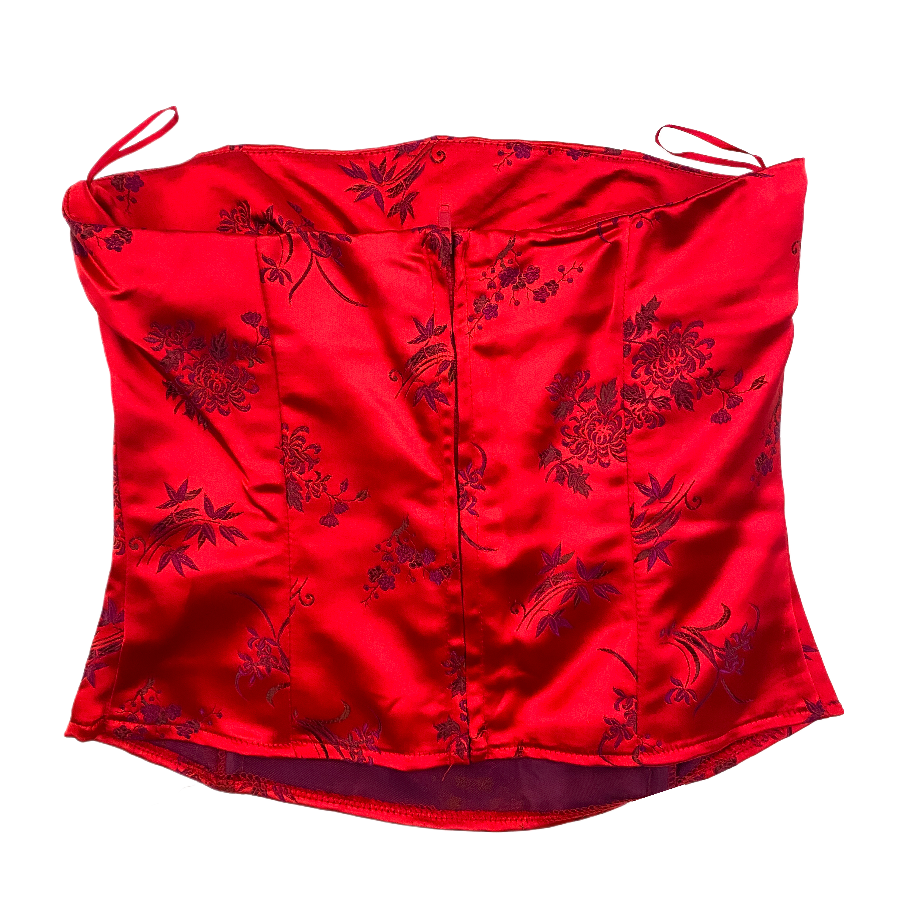 Red Satin Floral Corset Top (XS/S)