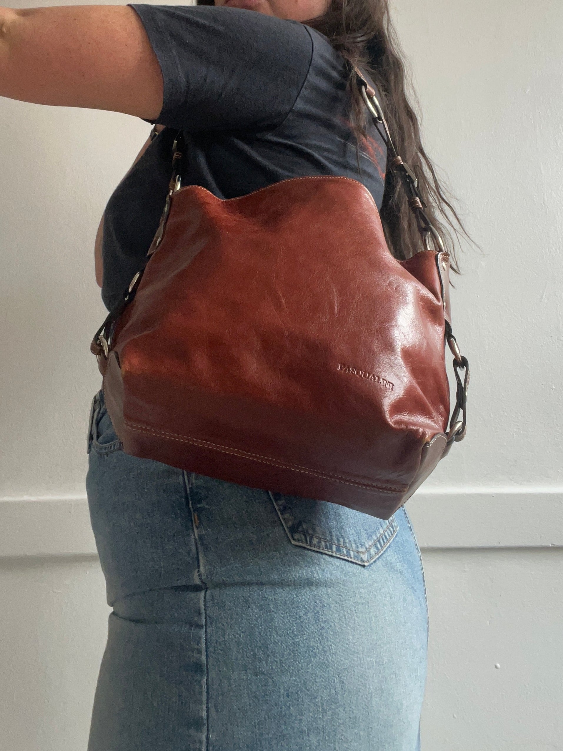Y2K Burnt Orange Leather Shoulder Bag