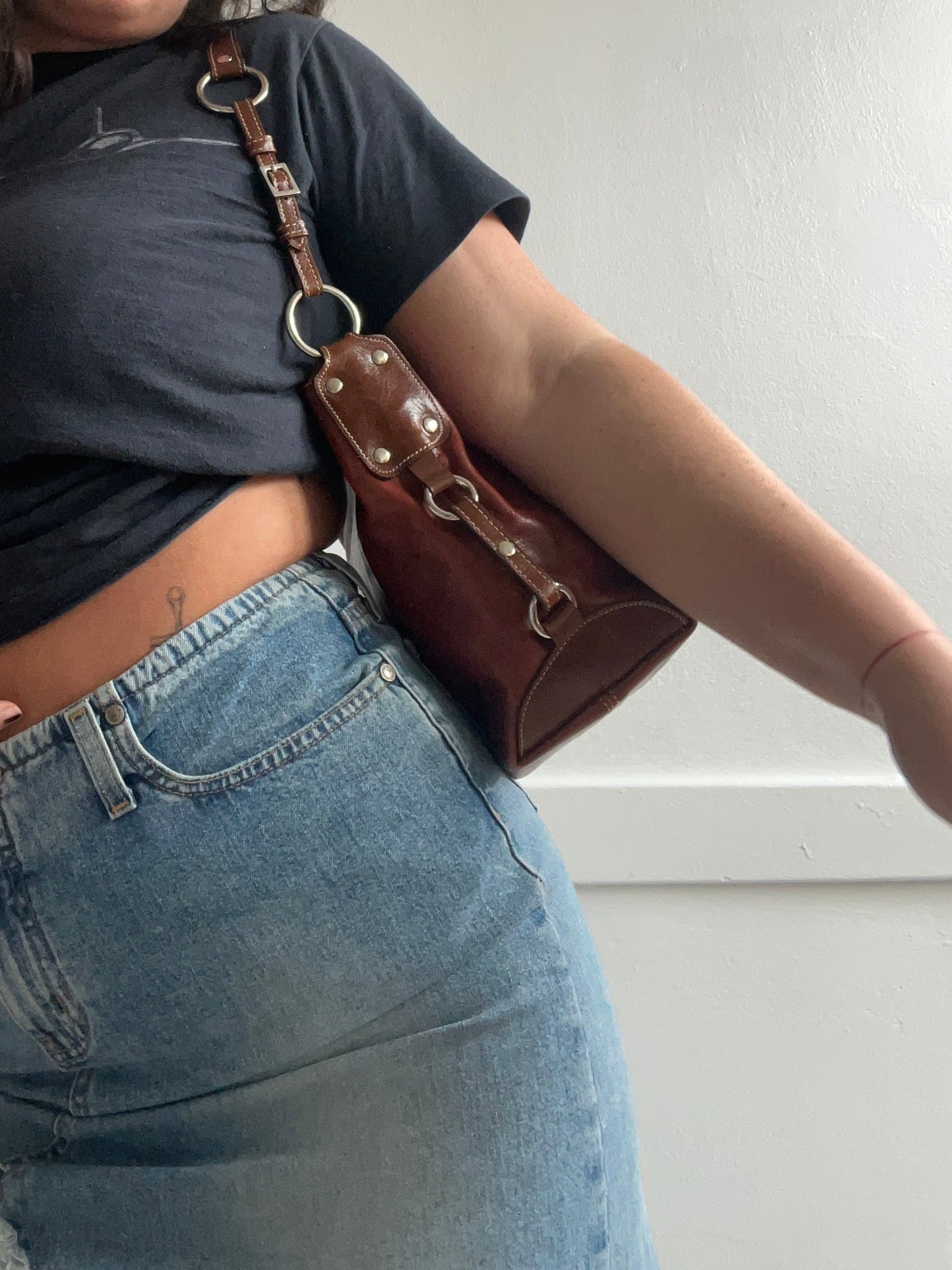 Y2K Burnt Orange Leather Shoulder Bag