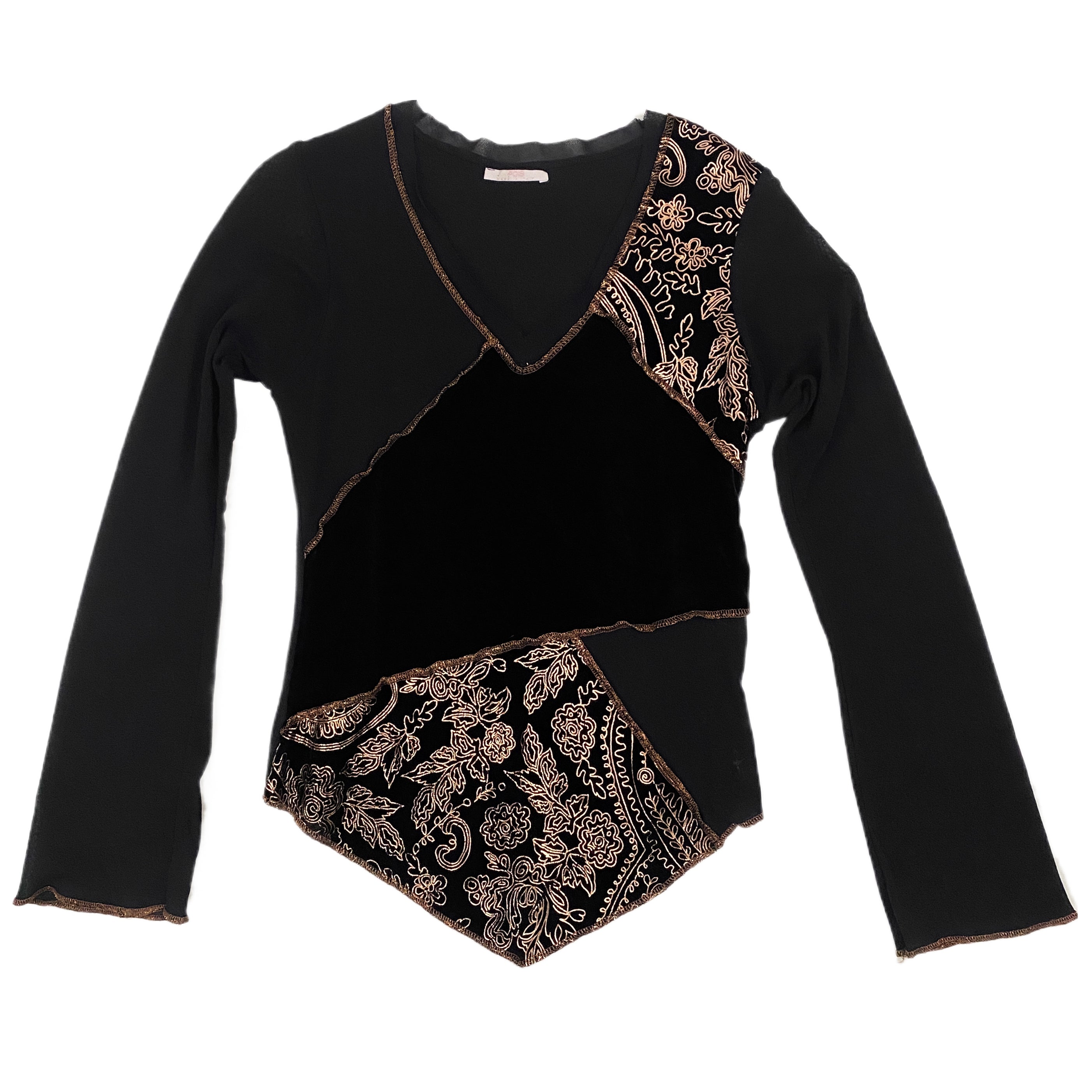 Mesh and Velvet Patchwork Top (S)