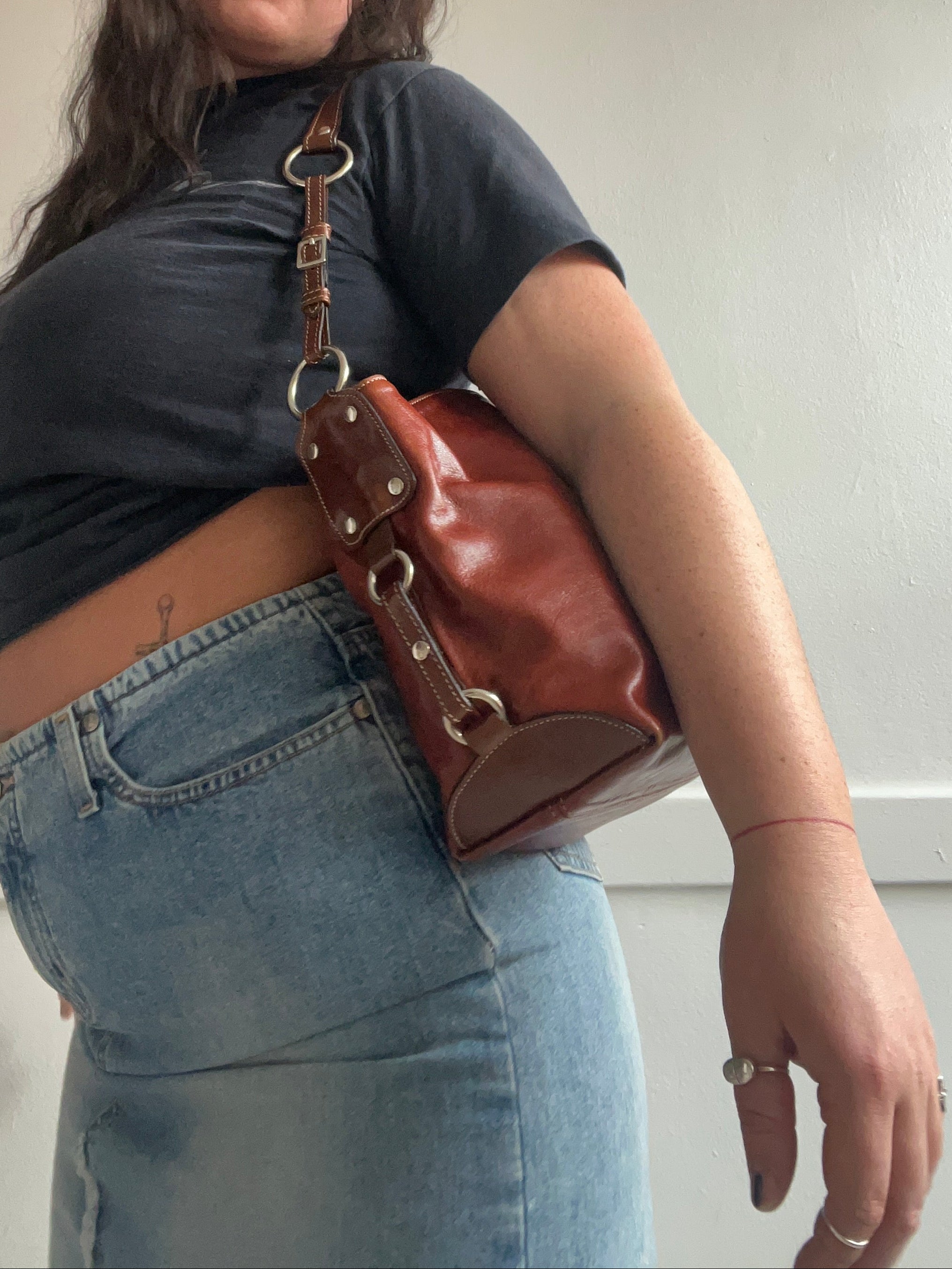 Y2K Burnt Orange Leather Shoulder Bag