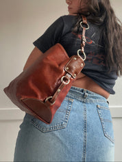 Y2K Burnt Orange Leather Shoulder Bag