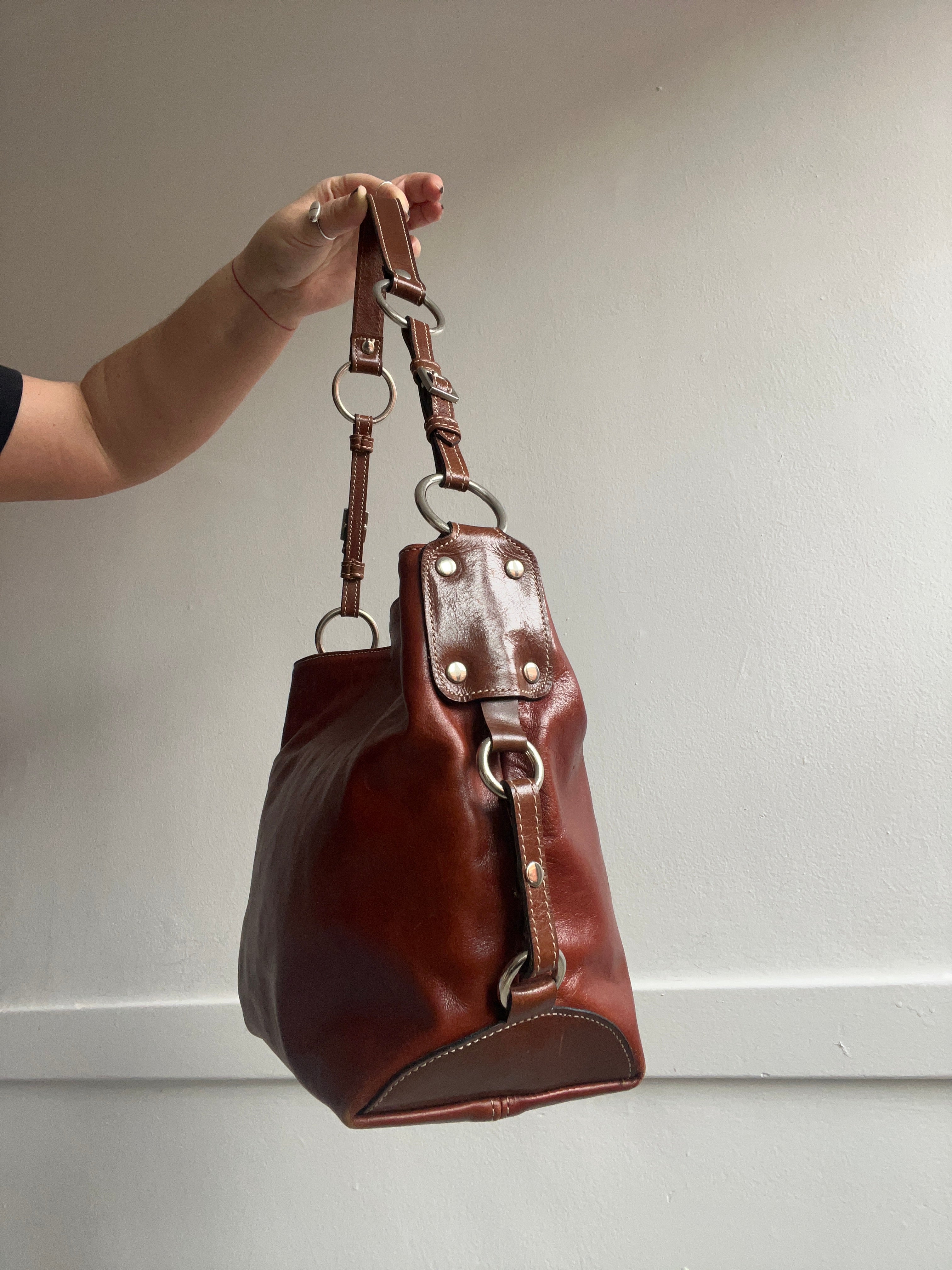 Y2K Burnt Orange Leather Shoulder Bag