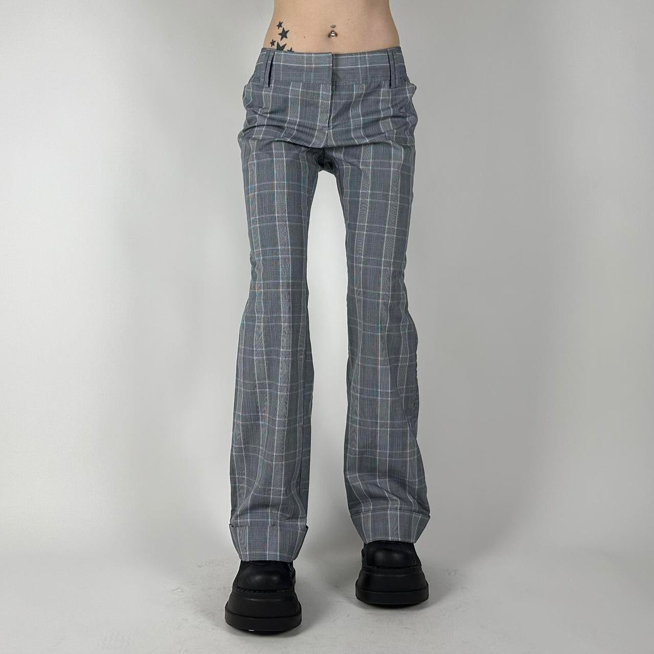 Y2K Plaid Flare Pants (M)