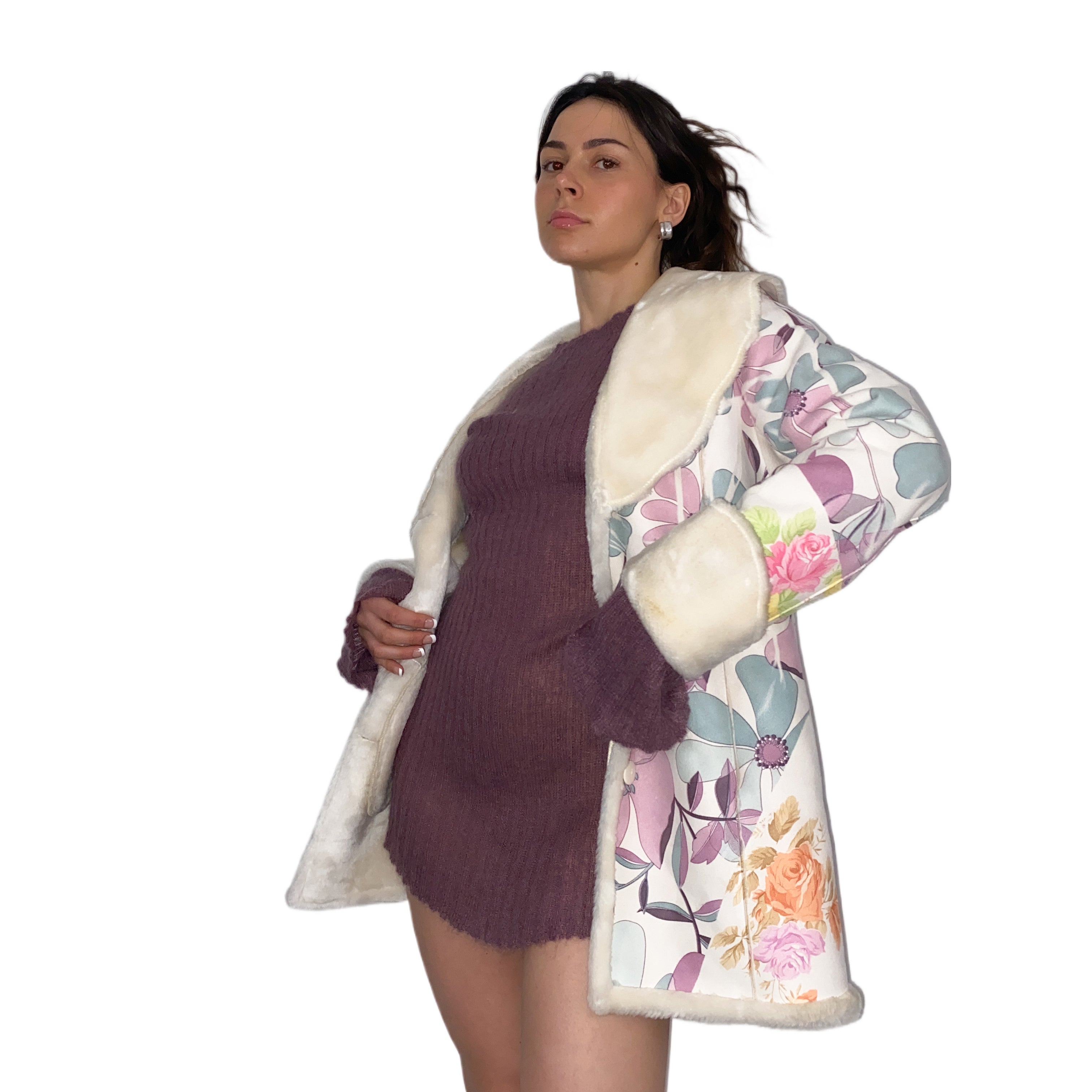 White Floral Faux Fur and Suede Penny Lane (M)