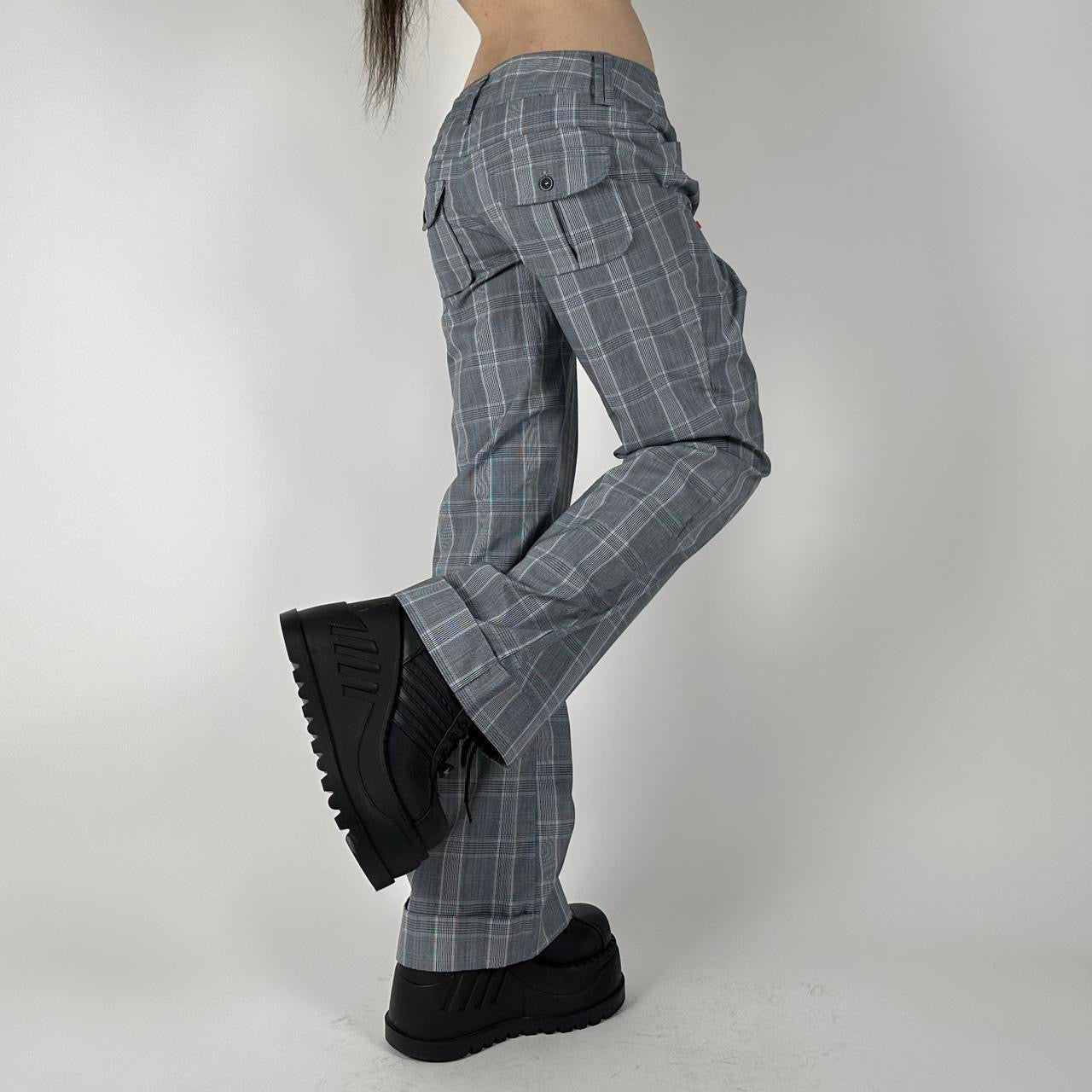 Y2K Plaid Flare Pants (M)