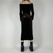 90s Espresso Velvet Maxi Dress (M)