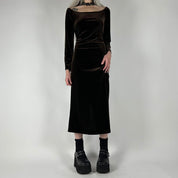 90s Espresso Velvet Maxi Dress (M)