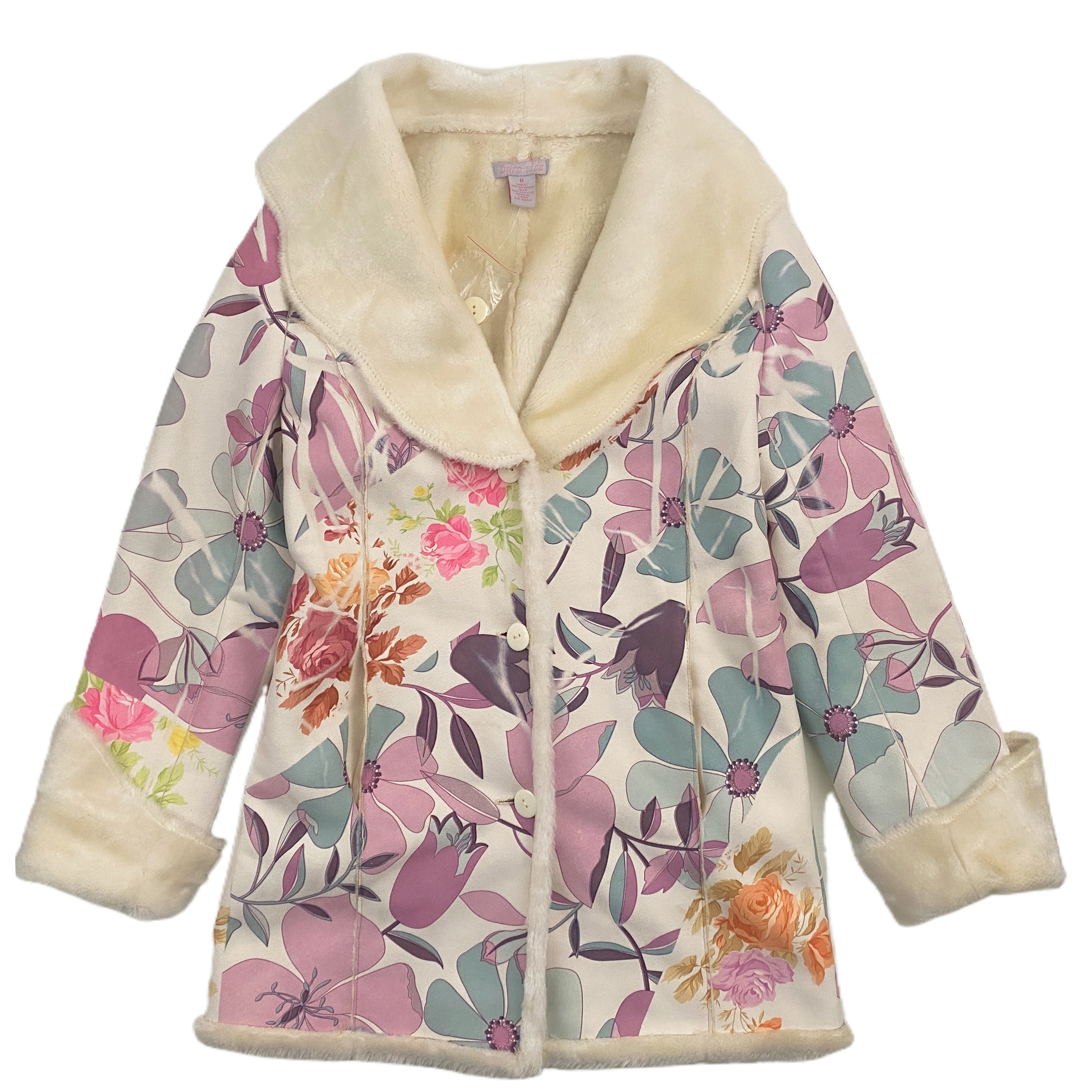 White Floral Faux Fur and Suede Penny Lane (M)