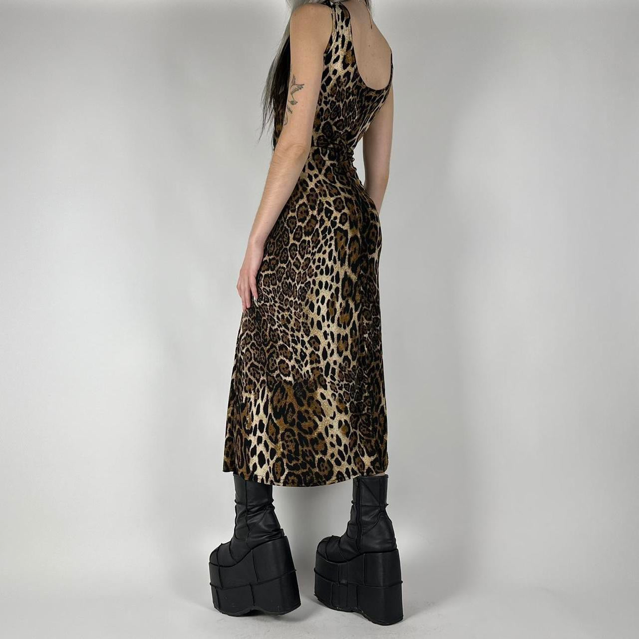 90s Slinky Leopard Maxi Dress (L)