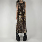 90s Slinky Leopard Maxi Dress (L)